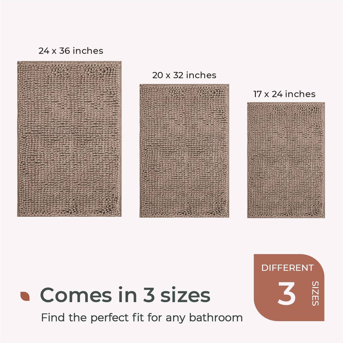 FRESHMINT Chenille Bathroom Rugs Mat 24"x17", Non-Slip Bath Mat for Bathroom Floor & Bathtub, Washable Soft Shower Shag Bath Rugs, Fluffy Thick Water Absorbent Microfiber Shower Mat, Sage Green BST220