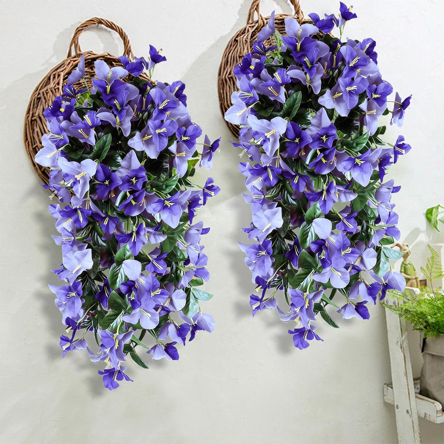 2 Pack Artificial Bougainvillea Flowers for Outdoors Decorations, Fake Hanging Plants, Faux Outside Flowers UV Resistant for Baskets Home Front Door Porch Patio Balcony Yard(Hot Pink) BST202