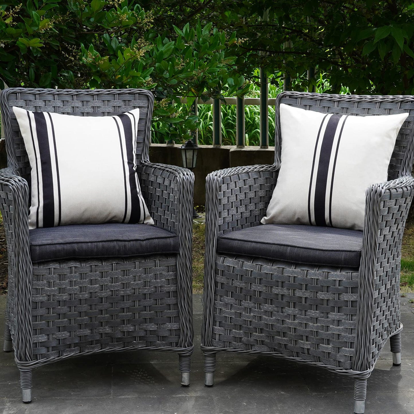 ONWAY Outdoor Pillow Covers Waterproof 18x18 Set of 2 Decorative Linen Throw Pillow Cover Beige and Black Striped Outdoor Pillows for Patio Furniture BST220