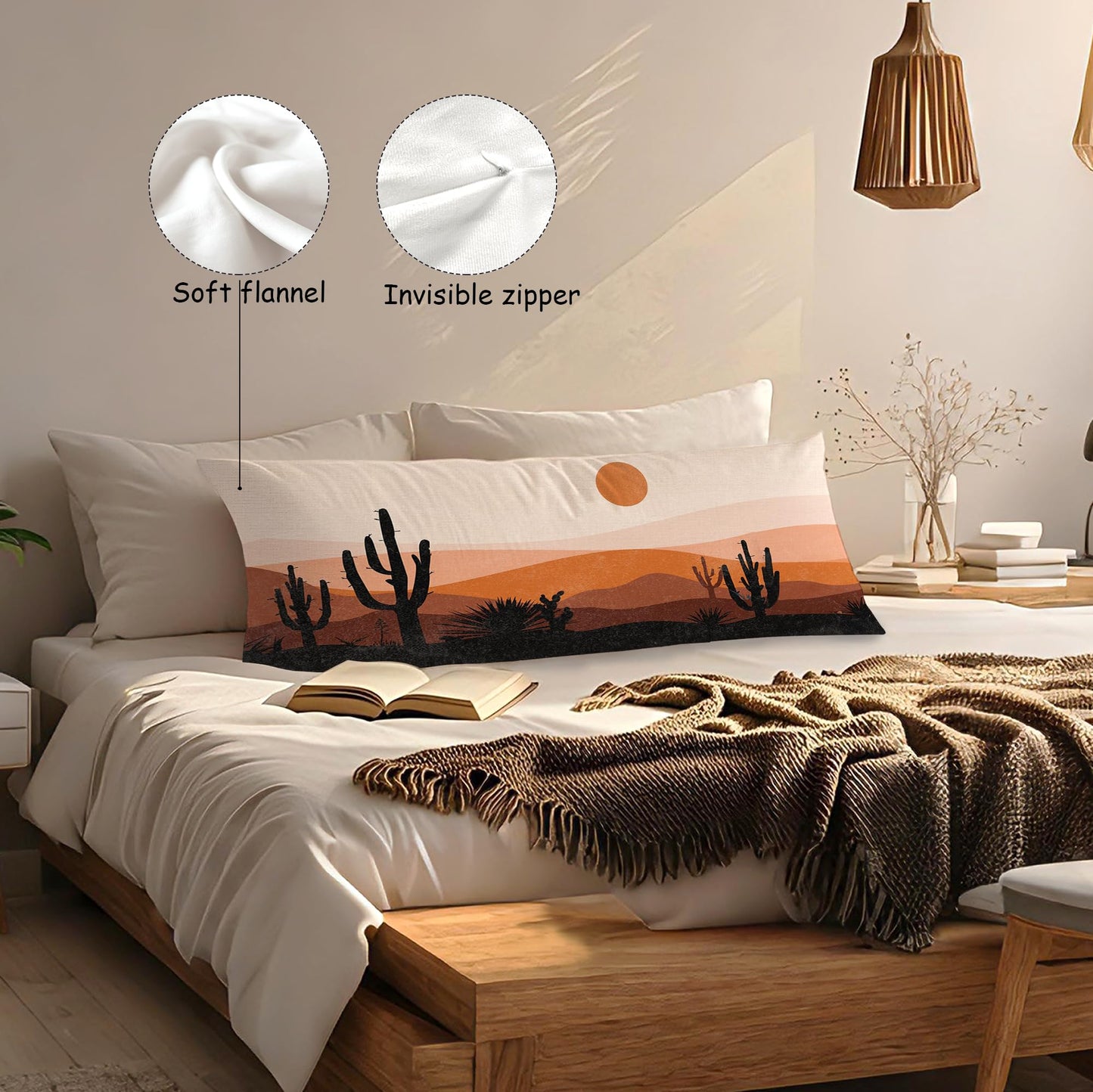 Boho Sun Sunshine 21x54 Body Pillow Cover Case, Modern Neutral Boho Horizontal Sun Sunset Sunrise Decorative Long Hug Pillow Cases for Bed Couch BST220