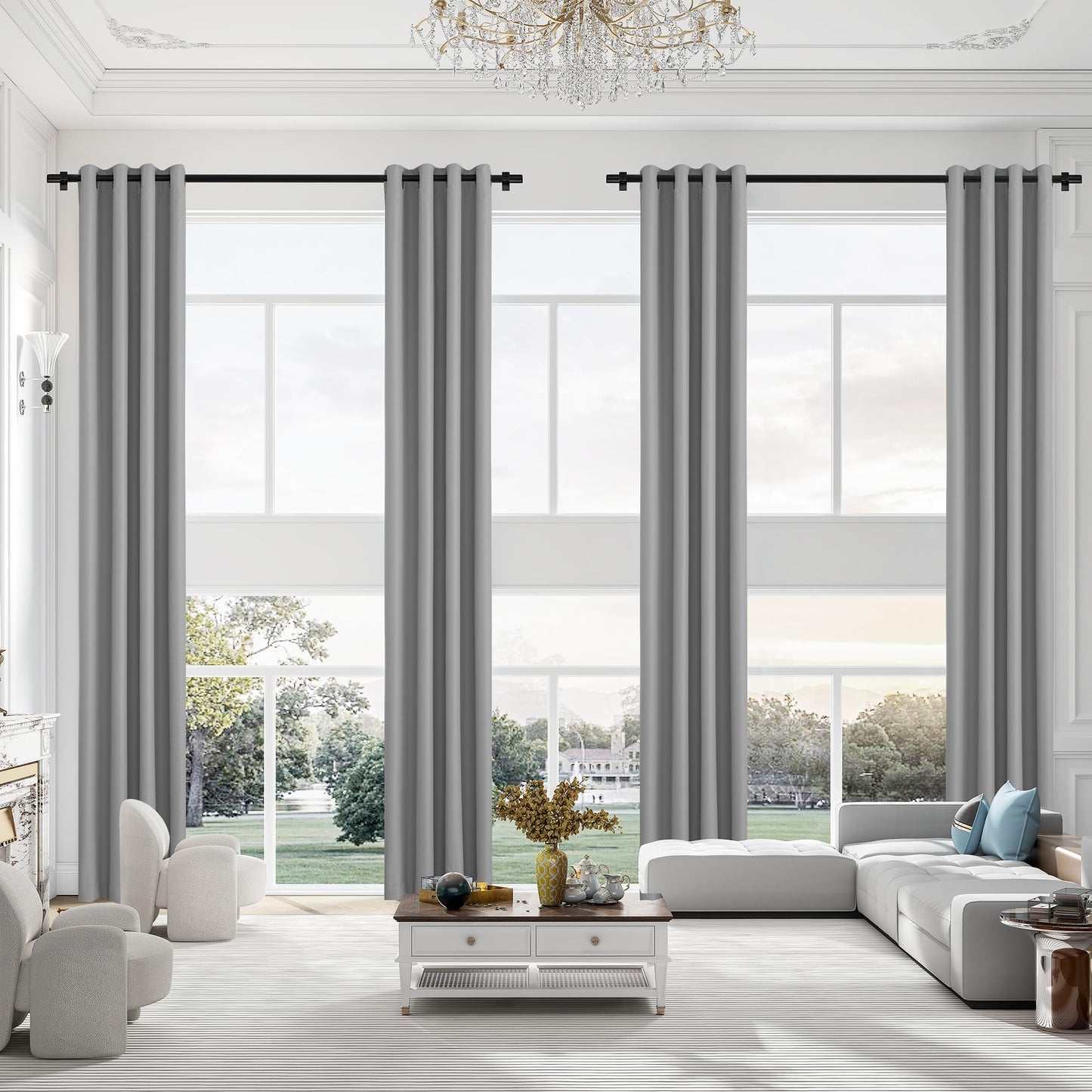 Extra Long Blackout Curtains, 12ft Room Darkening Grommet High Ceiling Drapes, 2 Story Curtains for Living Room(1 Panel, Navy, 52"x144") BST220