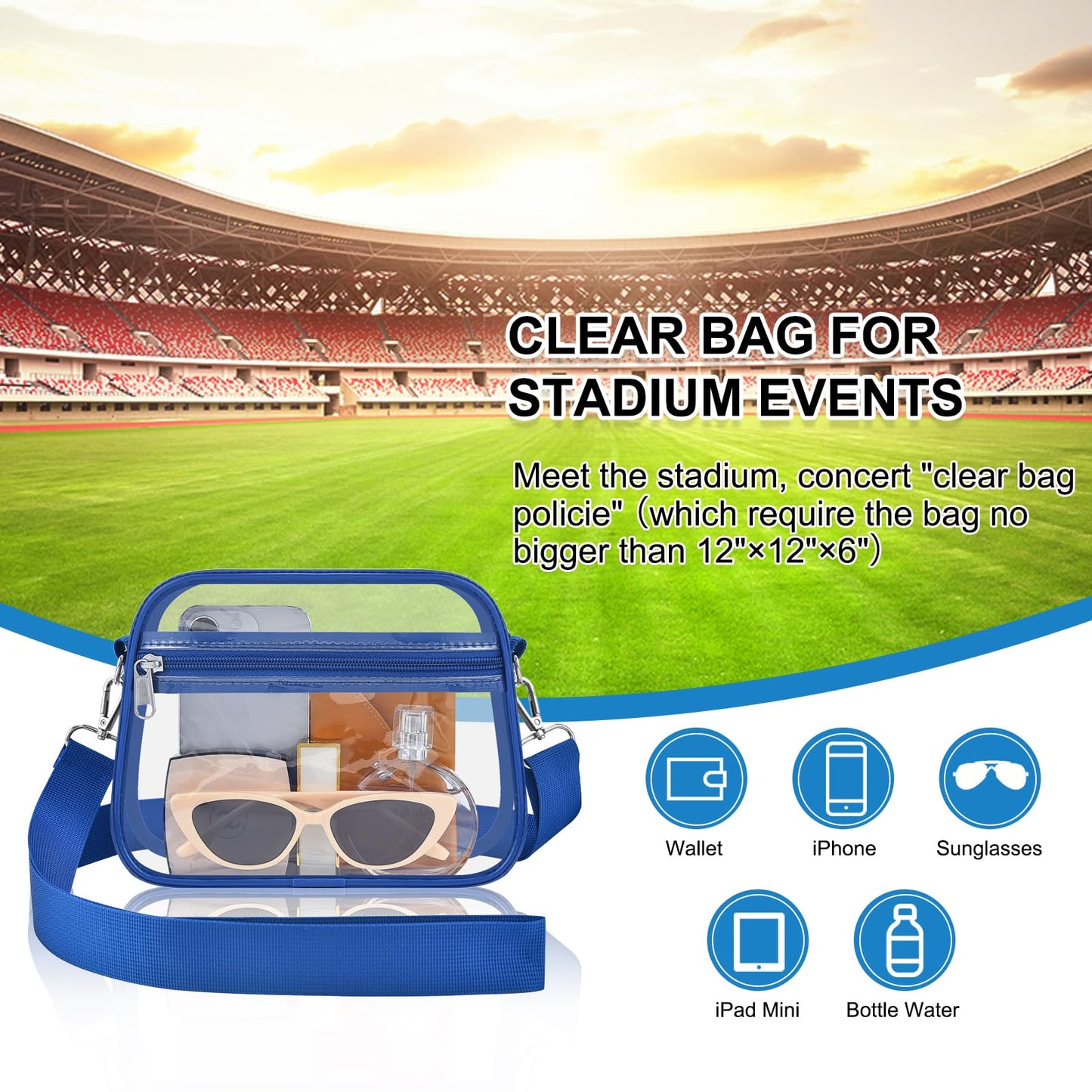 Clear Bag for Stadium Events Stadium Approved Women's Top-Handle Handbags | Mini Small Clear Bag Purse with Wide Adjustable Strap and Front Pocket for Sports Concerts, Festivals BST202