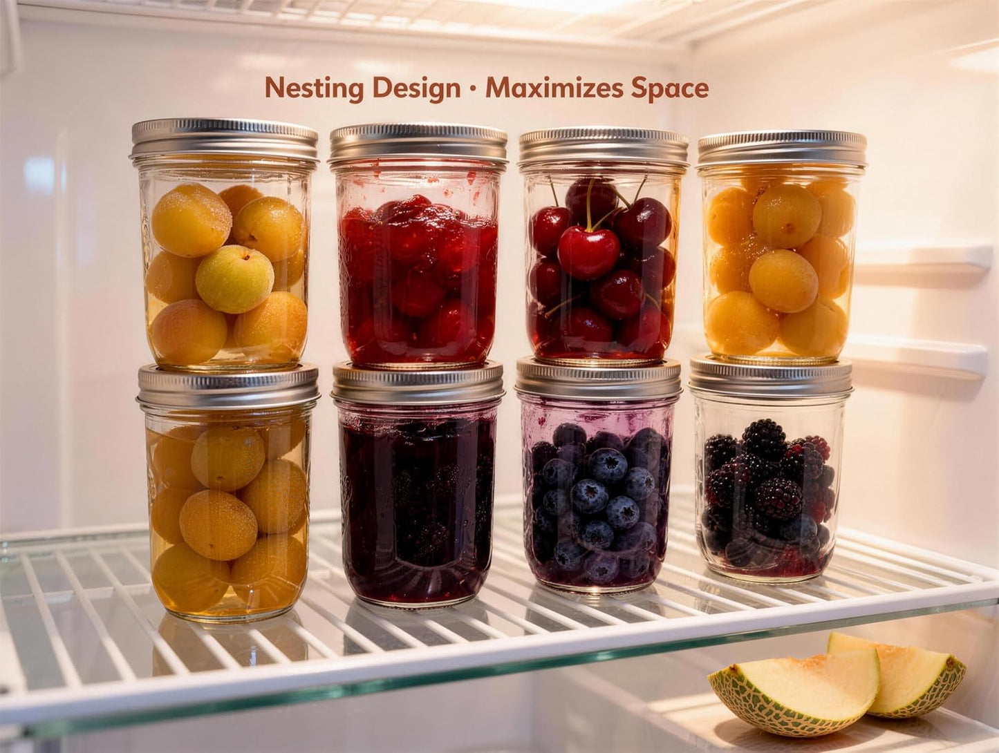 16 oz Mason Jars with Airtight Metal Lids & Bands [8 Pack], Multi-Use Storage Jars for Fermenting, Pickling, Freezing, Preserving, Meal Prep & Home Décor (500ml 16oz) WN420