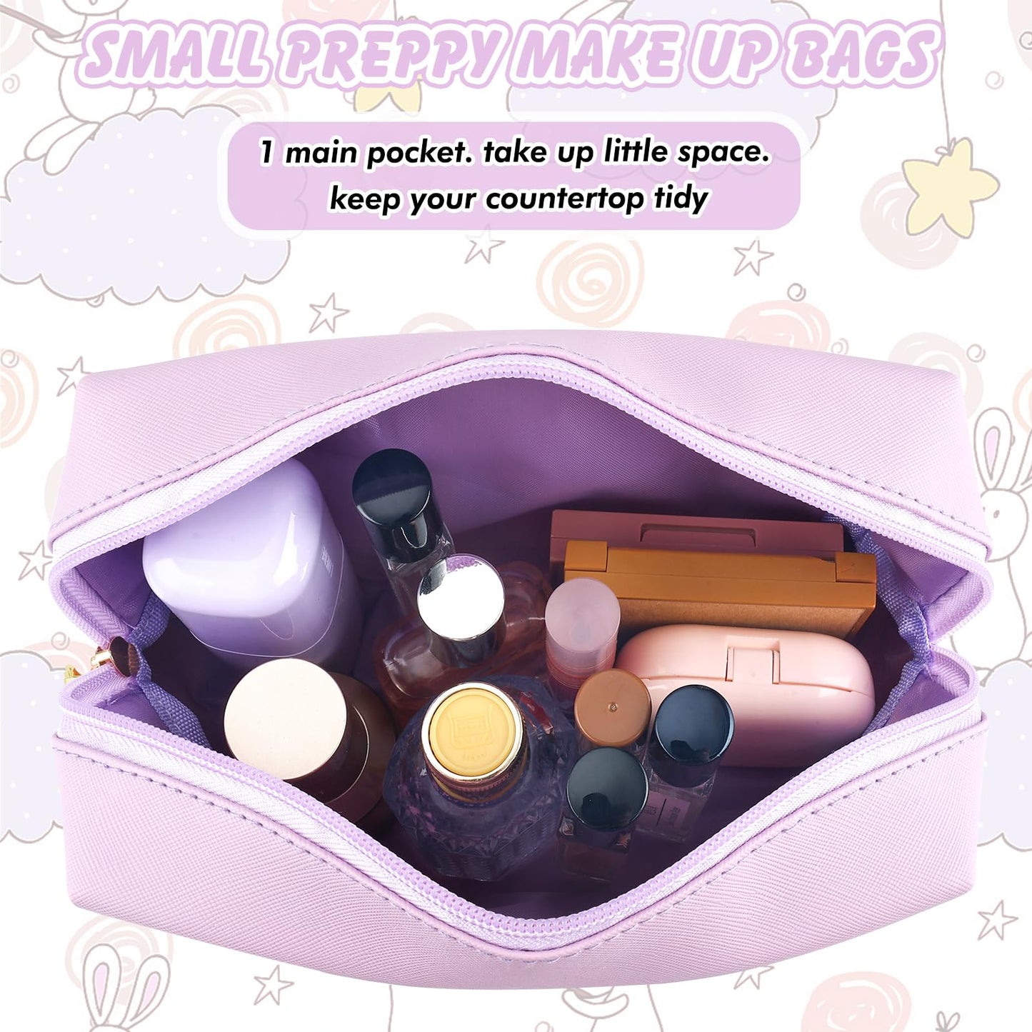 URSKYTOUS Gifts for Girls Initial Makeup Bag Personalized Cosmetic Bag with Zipper Cute Travel Toiletry Bag Waterproof PU Preppy Makeup Pouch Birthday Gift for Teen Girls Women(Blue P) BST326L