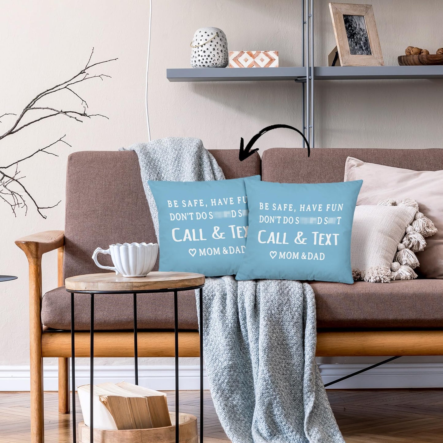 Mingnei Have Fun Be Safe Don't Throw Pillow Covers College Dorm Cushion Cover, Funny Call Text Mom Dad Home Sofa Living Room Bed Decorative Pillow Cases 18 x 18 Pillowcase (Grey) WN420