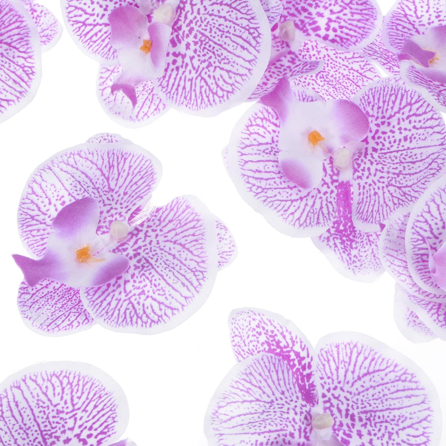 M METERXITY 20-Pack Artificial Orchid Flower Heads, Silk Faux Butterfly Flowers Head for Wedding/Bouquet/Bridal/Party Decor, Fake Phalaenopsis Petals Bulk [2.76 Inch, Dark Purple] BST220
