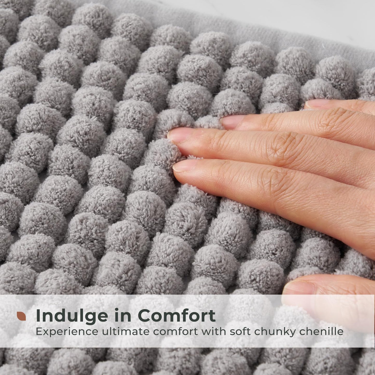 FRESHMINT Thick Chunky Chenille Bathroom Rug, Black, 20"x32" | Non-Slip Backing, Water Absorbent Surface, Machine Washable Care, Cushioned Comfort, Bathroom Floor Use BST220