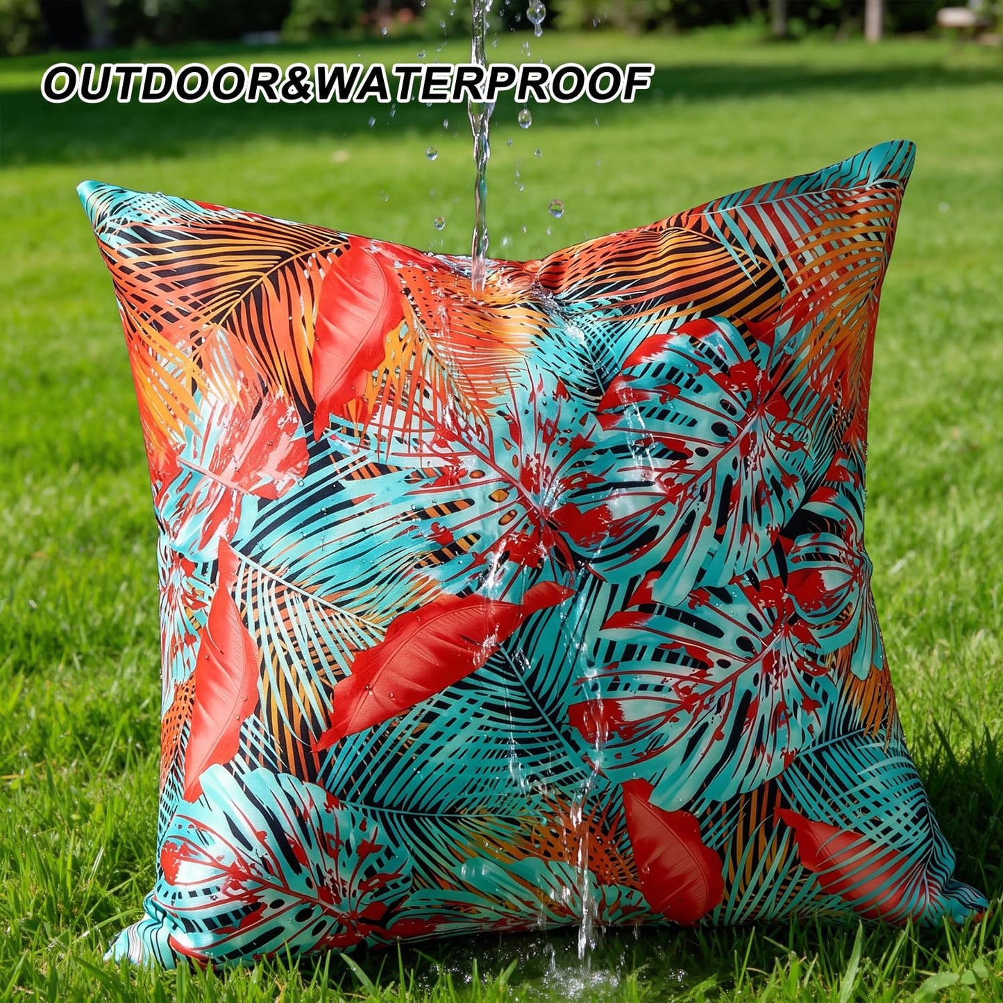 Outdoor Waterproof Pillow Covers Summer Decorative Throw Pillow Covers Tropical Leaf Couch Covers 20x20 Set of 2 Square Outdoor Floral Cushion Cases for Patio Furniture Garden Tent Balcony Bench BST220