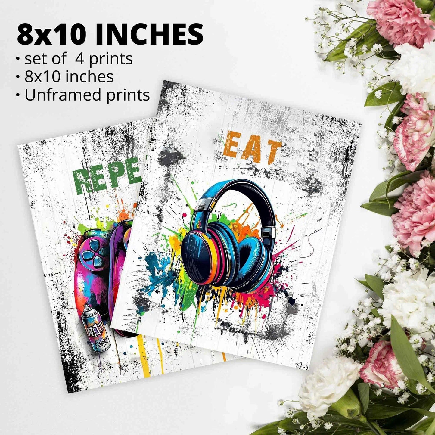 Retro Video Game Gaming Poster Prints for Home Boys Room Playroom Decor,Black And White Video Game Decorations Prints Wall Art Unframed 4pcs 8x10inches,Gift for Gamer Boys Gaming Love (8×10 inc) BST220