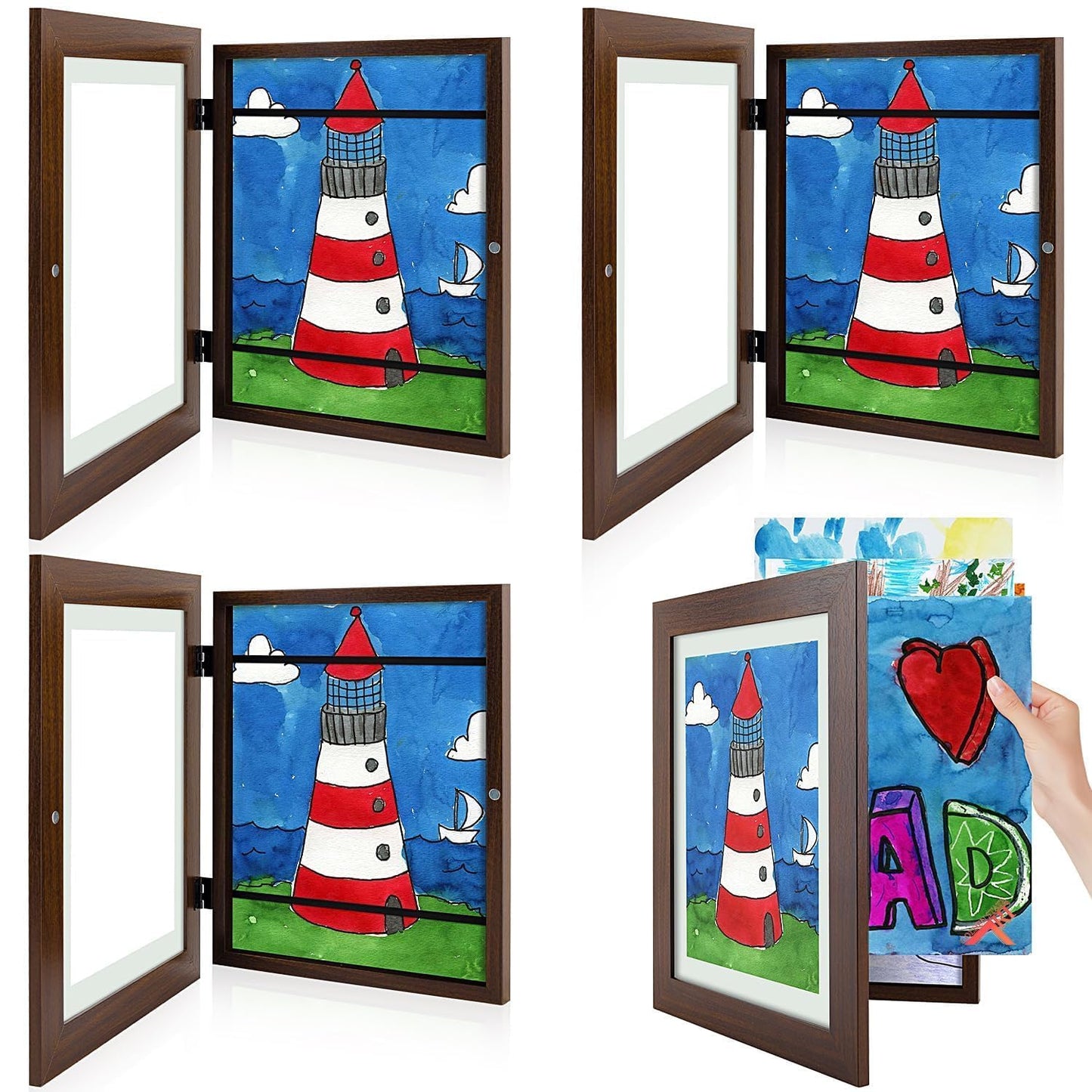 Golden State Art, 8.5x11 Kids Art Frames, Front-Opening Picture Frame Great for Kids Drawings, Artworks, Children Art Projects, Schoolwork, Home or Office (Walnut, Set of 2) BST220