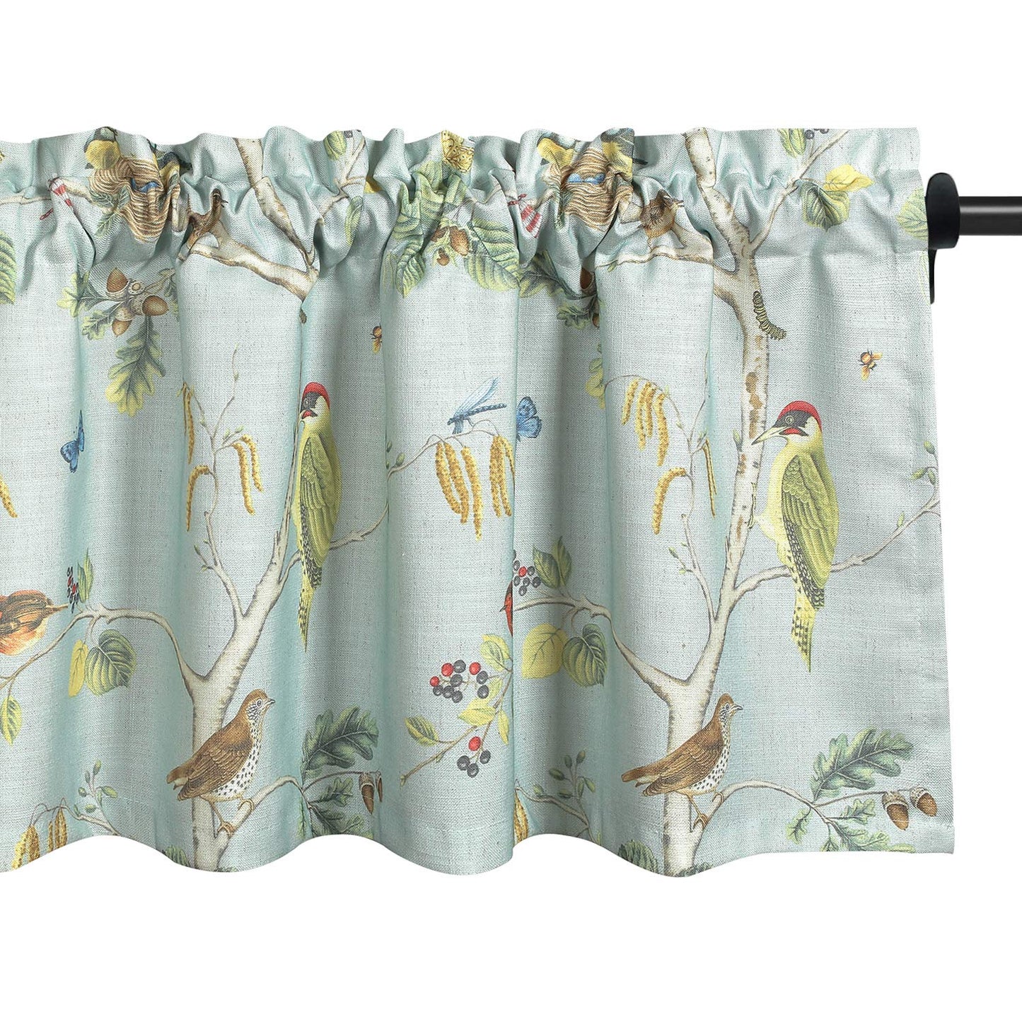 Leeva Tie Up Valance for Windows, Elegant Birds Pattern Light Filtering Window Treatment Valances for Bedroom Kitchen, One Panel, 52 x 18, Light Blue BST220