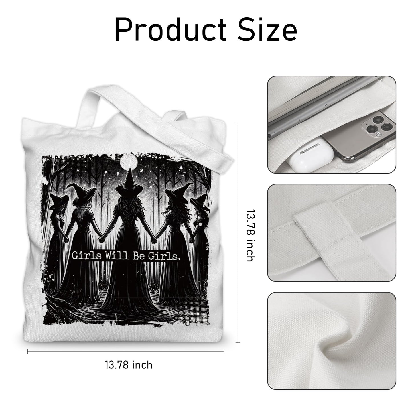 Aesthetic Canvas Tote Bag for Women with Inner Pocket – Cotton Cloth Totes Bag with Pattern BST326H