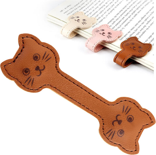 Zkptops Magnetic Leather Bookmarks Cute Cat Book Markers for Reading Women Men Strong Magnet Bookmark Clips Page Mark Unique Books Accessories Gifts for Book Lovers Teachers Students Reader (Brown) BST326L
