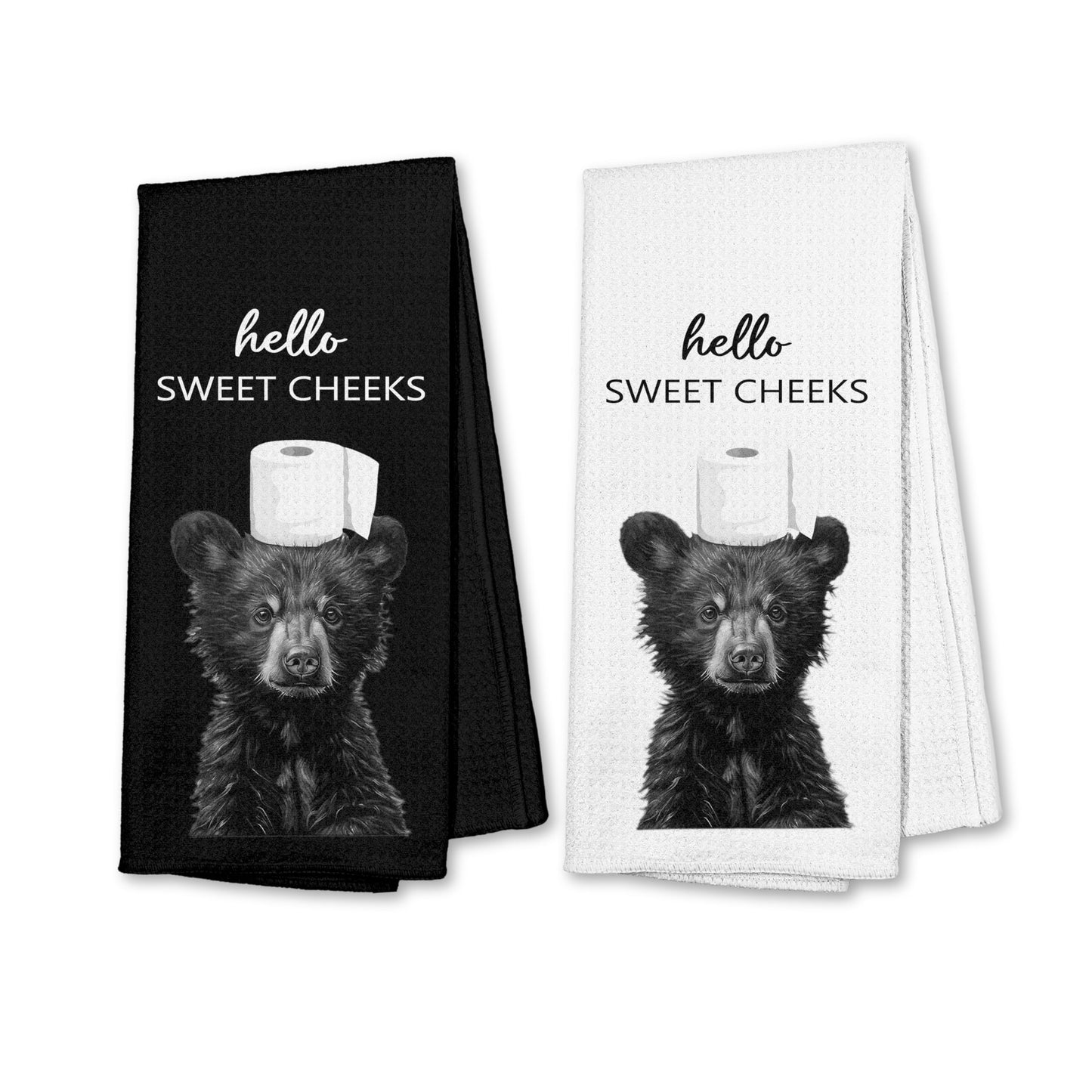 Funny Bear Bathroom Hand Towels Set of 2, Hello Sweet Bear Bathroom Decor, Funny Wild Animal Hand Towels for Washroom Restroom Decor, 16x24 Inch BST326L