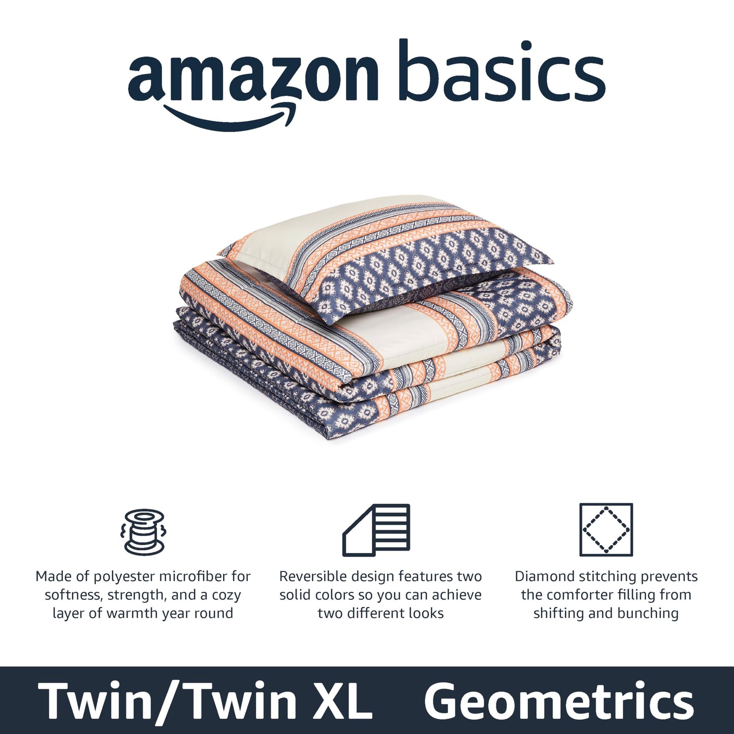 Amazon Basics Comforter Blanket, Reversible, Lightweight Microfiber, Machine Washable, All Season, Full/Queen, Black/Grey