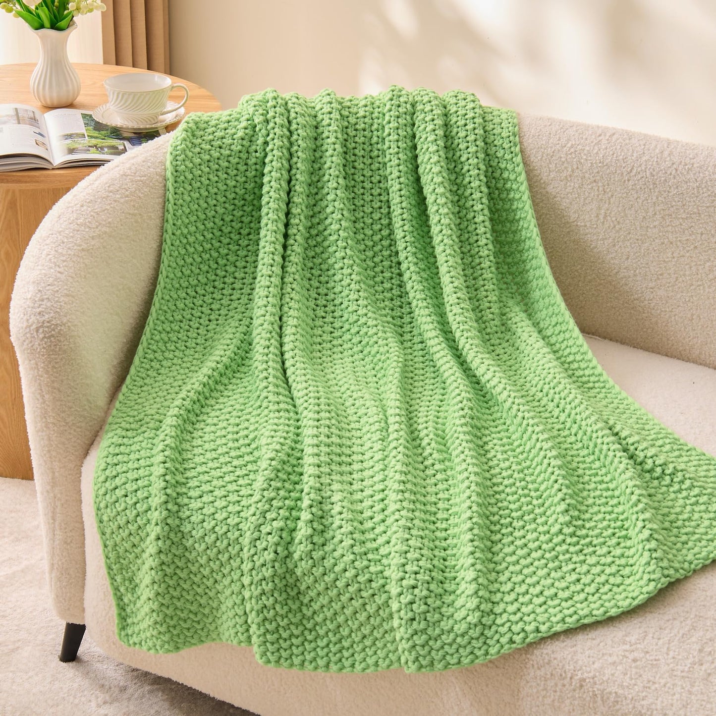 BEDELITE Chunky Cable Knit Throw Blanket, Acrylic Chunky Knitted Blankets N31