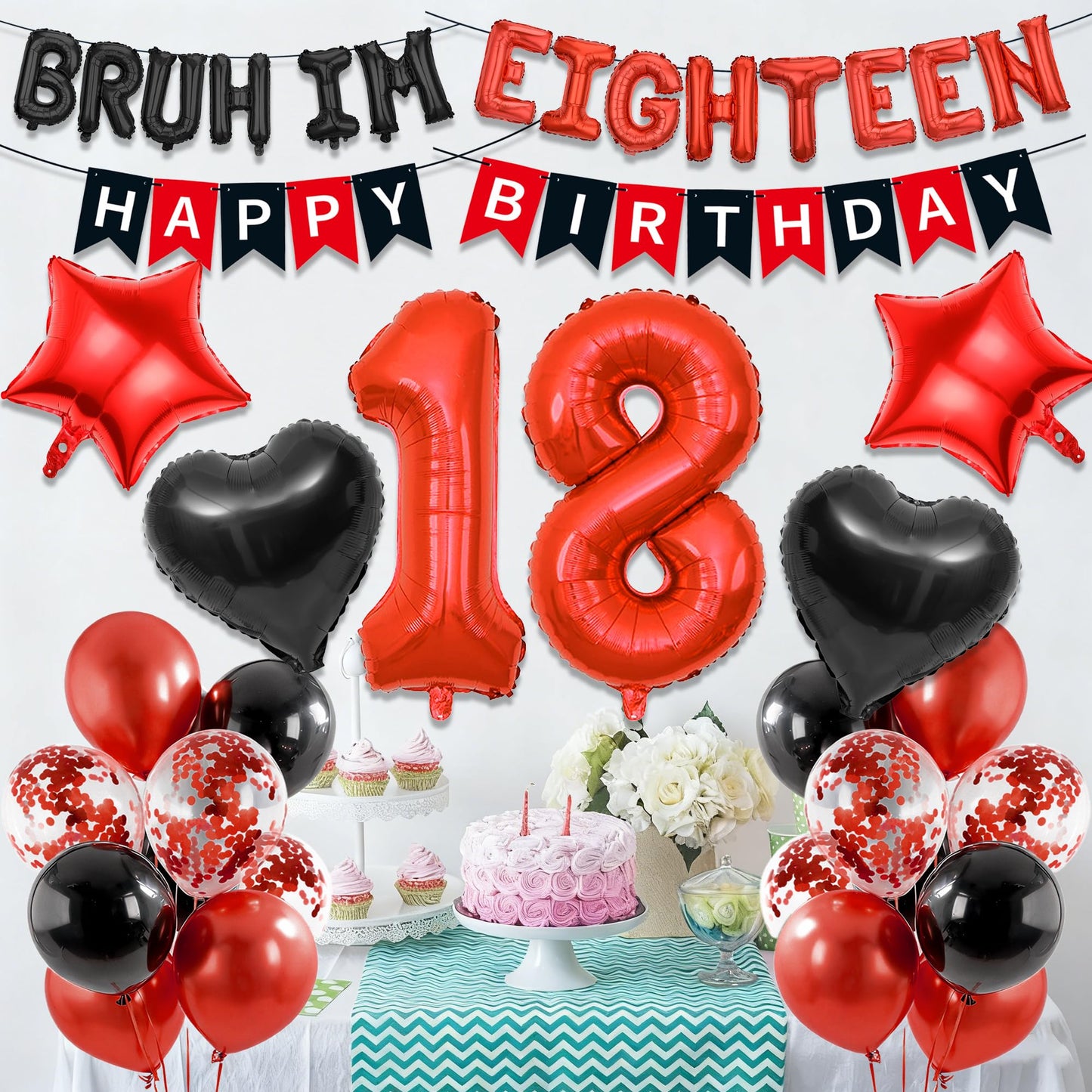 9th Birthday Decorations Boys Kit - 27 Pcs Red and Black Bruh Im Nine Balloon Banners Happy Birthday Fishtail Flags Number 9 Balloon Star Heart Balloons Set for 9 Year Old Party Decoration Supplies BST202