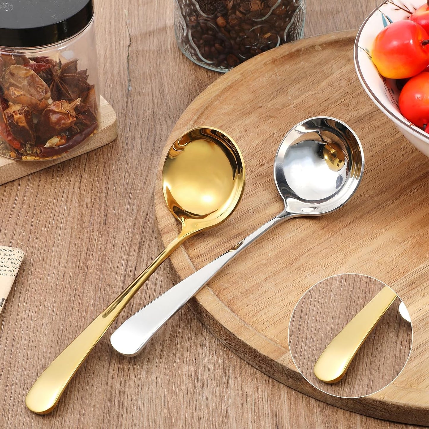 2 Pcs Small Gravy Soup Ladles Small Ladle 7.9 Inch Gold Silver Gravy Ladle 18/10 Stainless Steel Sauce Ladles for Spooning Sauces or Gravies BST220