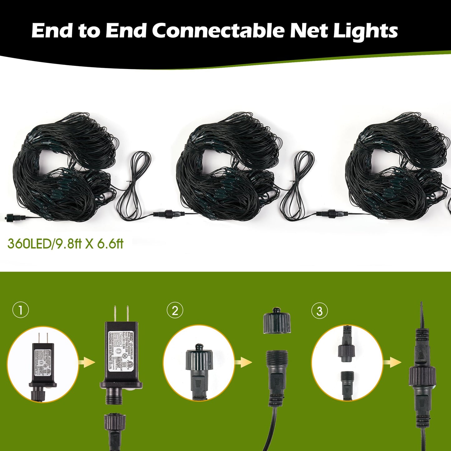 BlcTec Christmas Lights Outdoor 360 LED 9.8ft x 6.6ft Christmas Net Lights with 8 Modes RD12
