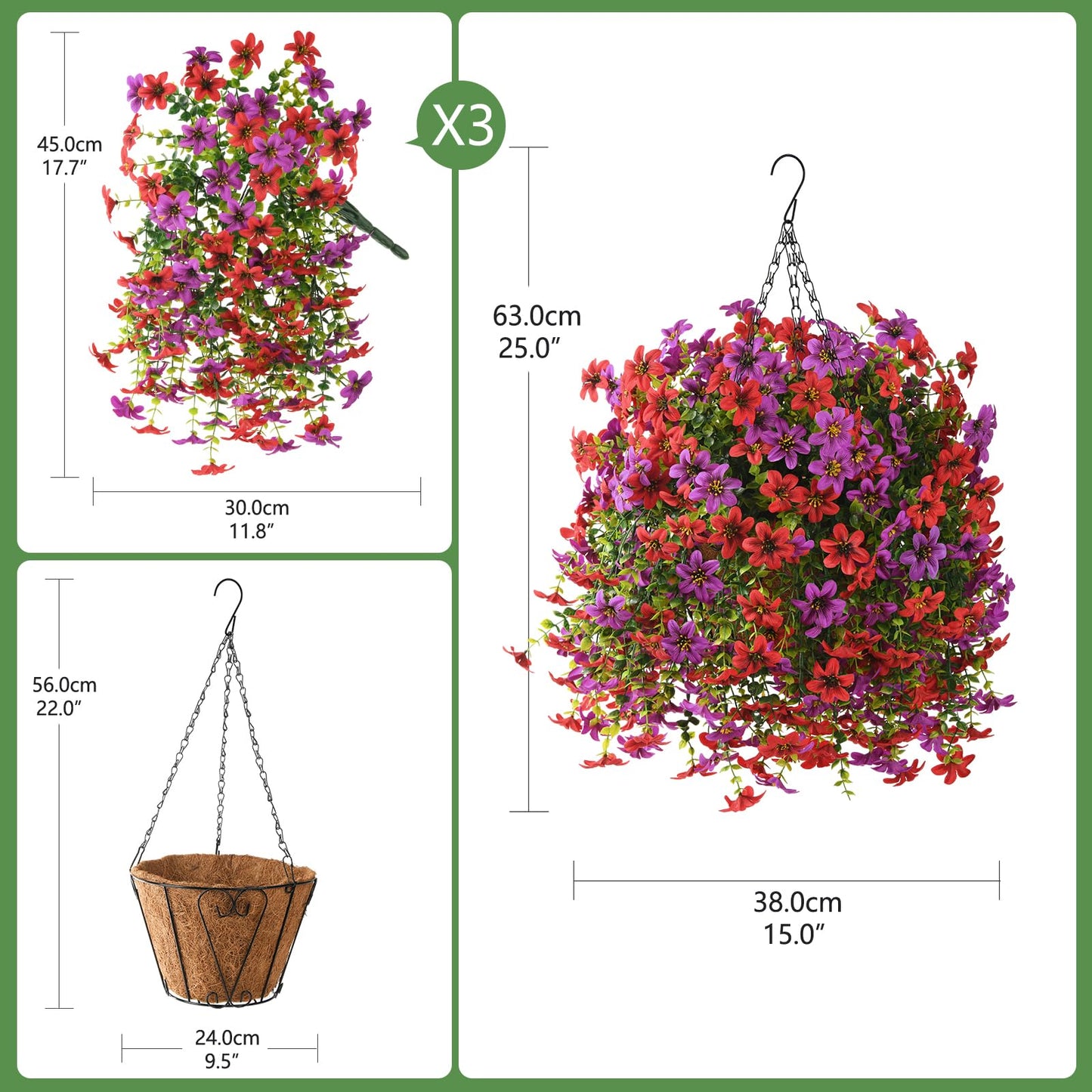 Artificial Flowers for Outdoor Faux Flowers for Plant Pot Spring Decoration | 2 Pcs Faux Hanging Plants UV Resistant Look Real Outside Home Garden Porch Patio Entrance Courtyard Decor BST326H