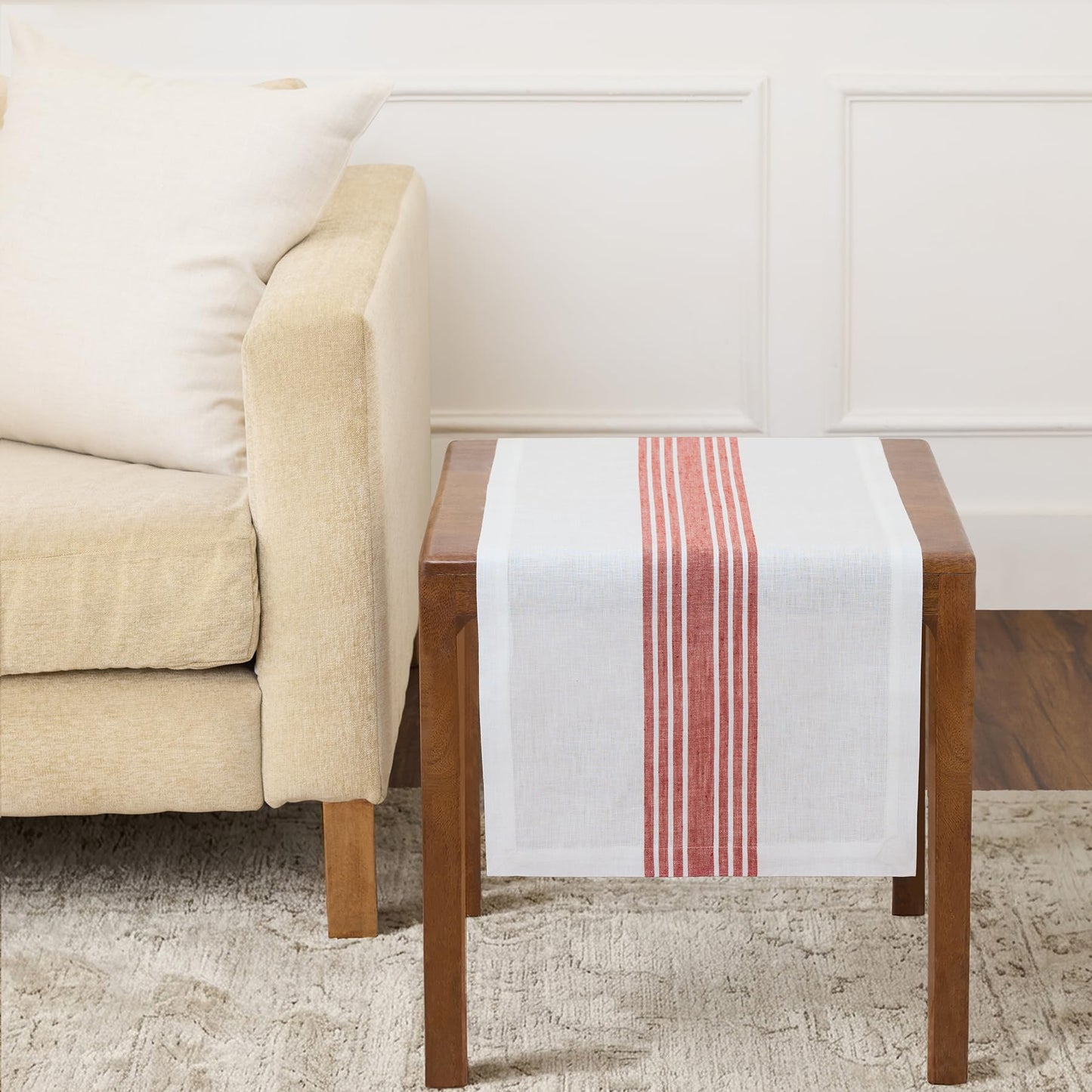 Solino Home 100% Linen Table Runner, 14 x 60 in, Black and White Striped | Farmhouse Table Runners for dining, console and side tables; vintage grain sack centre stripe; Pure Linen; OEKO-TEX Certified BST326SOLH