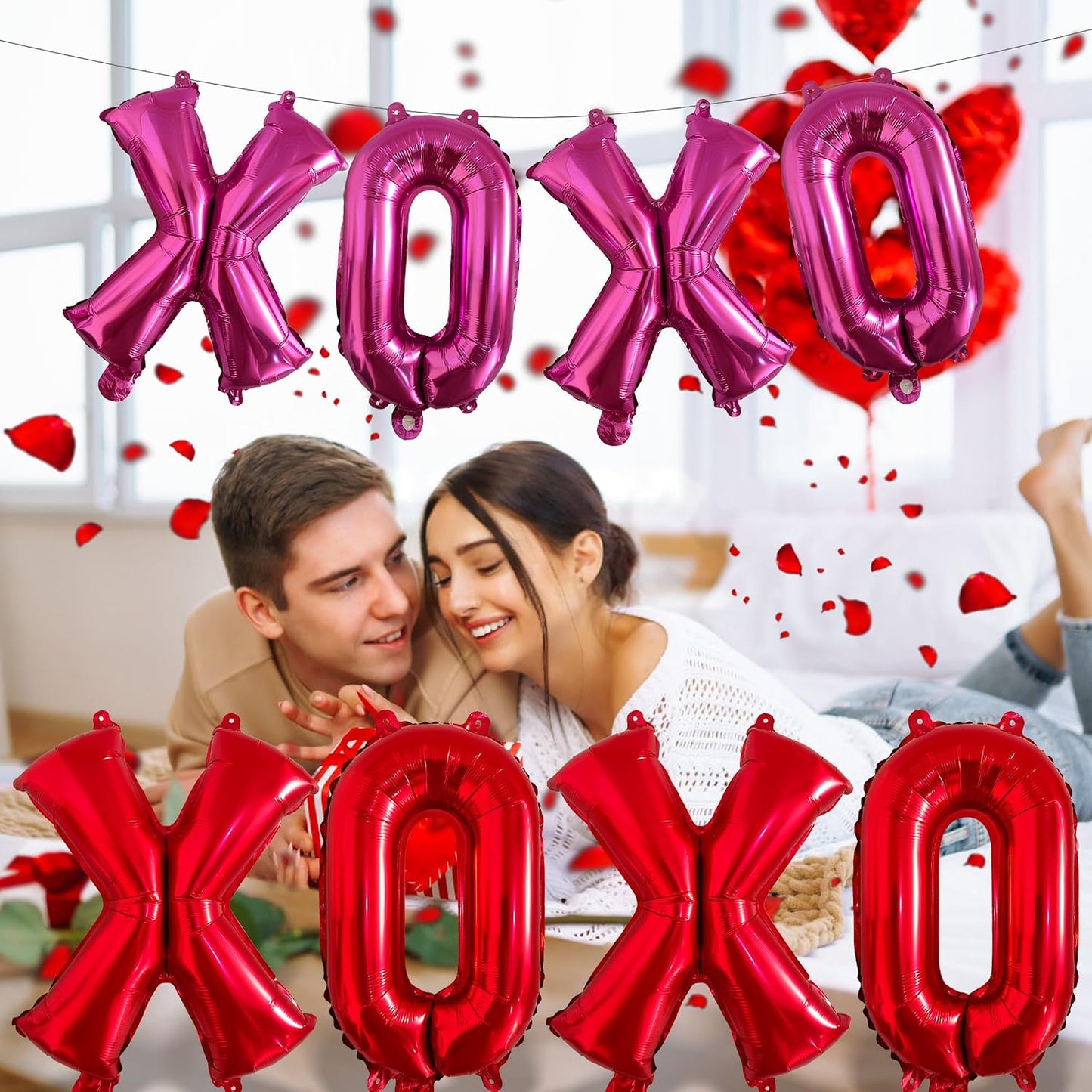 16 Inch Red & Pink XOXO Balloons – 8Pcs Valentine’s Day Mylar Letter Balloons Banner for Valentine’s Day, Wedding, Engagement, Galentine’s Day, Bridal Shower, Anniversary & Romantic Party Decorations BST326L