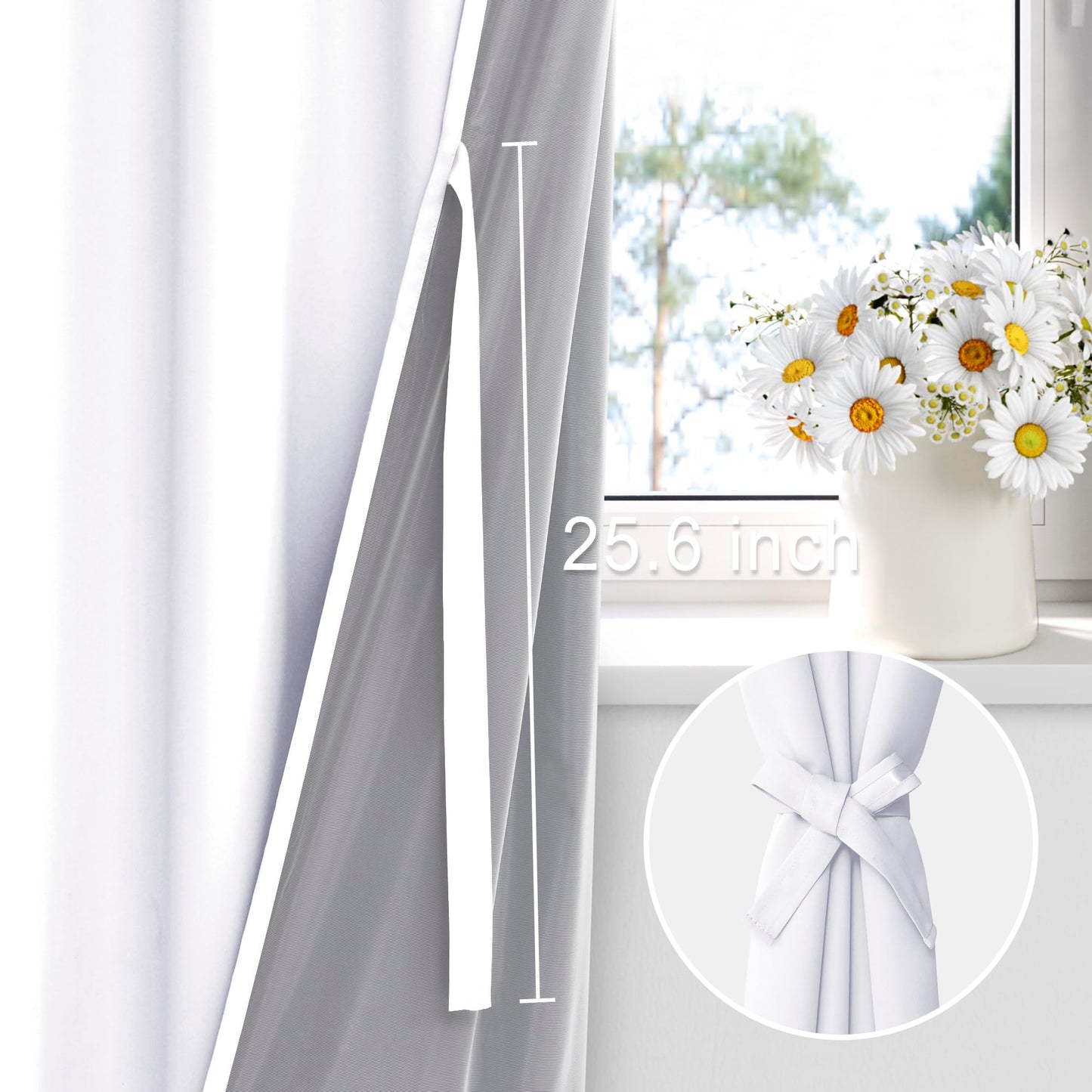XWZO White Blackout Curtains with Tiebacks - Rod Pocket & Back Tab Heat and Full Light Blocking Window Panels for Bedroom/Nursery, 84 Inches Long Thermal Insulated Draperies, W42 x L84, Set of 2 BST326H