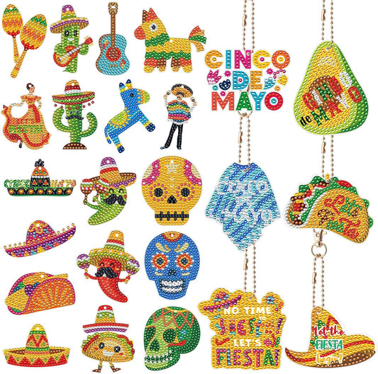 Huquary 24 Sets Cinco De Mayo Diamond Arts Keychains Mexican Fiesta Diamond Art Ornaments 5D DIY Crystal Rhinestone Crafts Kits Sombrero Taco Cactus Craft for Cinco De Mayo Mexican Holiday Gifts WN420
