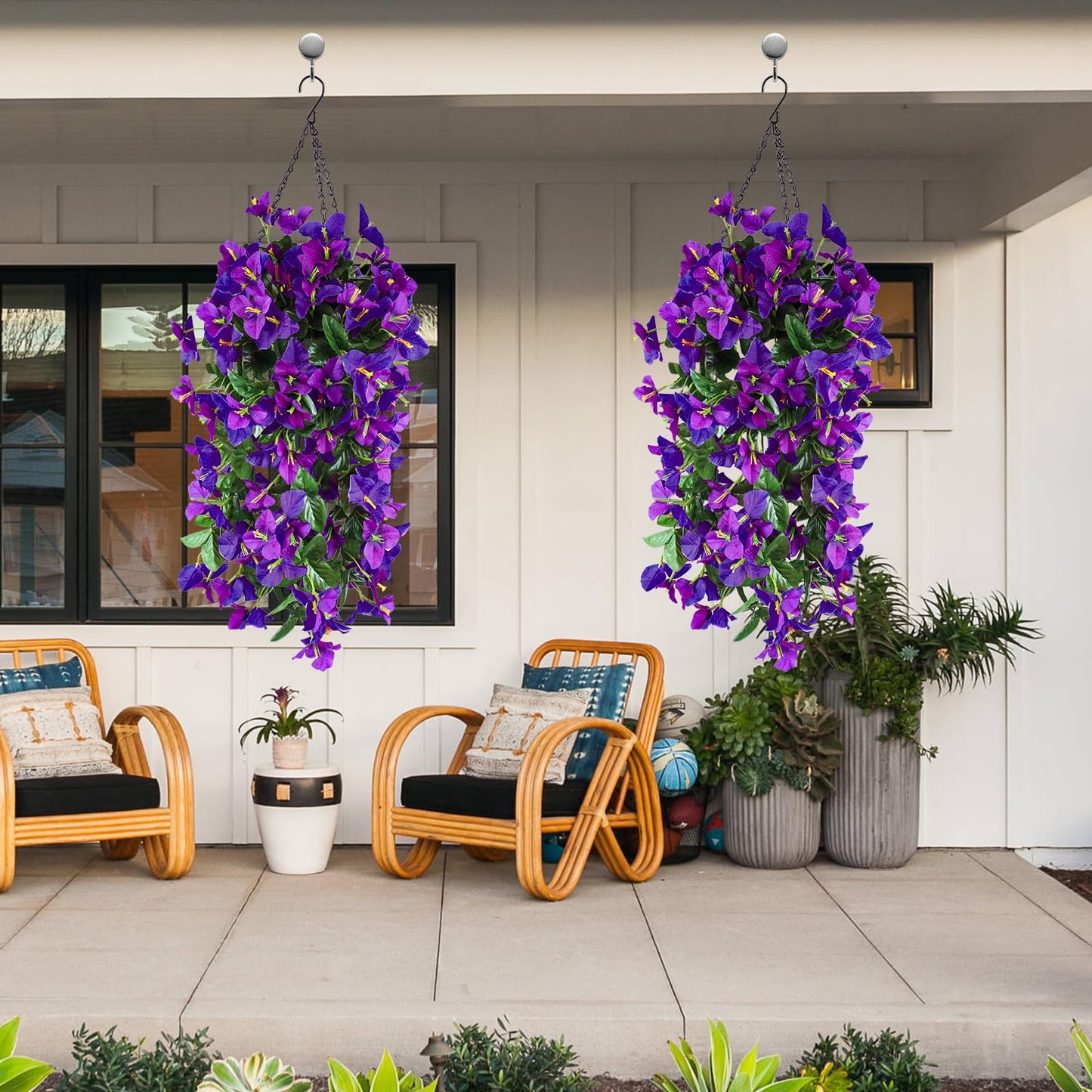 2 Pack Artificial Bougainvillea Flowers for Outdoors Decorations, Fake Hanging Plants, Faux Outside Flowers UV Resistant for Baskets Home Front Door Porch Patio Balcony Yard(Hot Pink) BST202