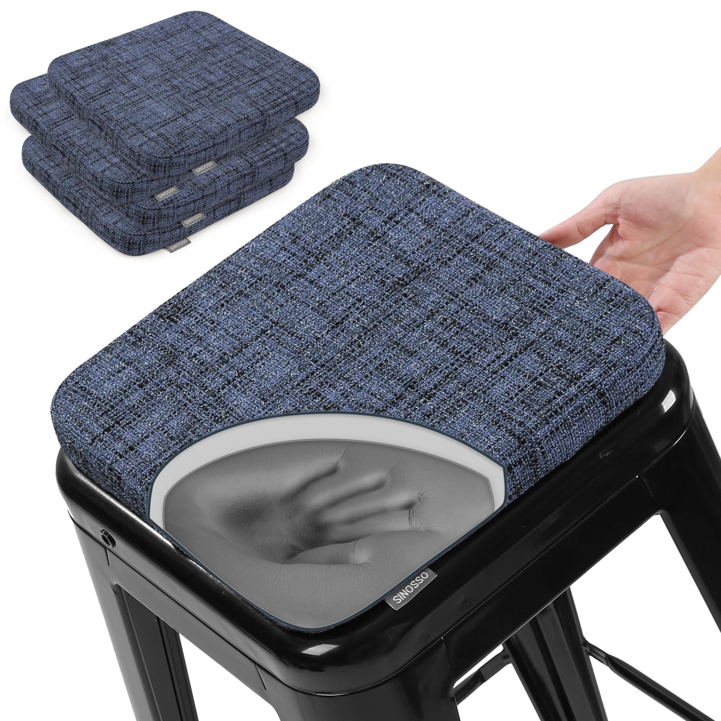 SINOSSO Memory Foam Bar Stool Cushions 4 Pcs, Modern Interwoven Style Magnetic Small Chair Pads Use for Cafe Bistro Stackable Metal Stool (Square, Red, 4) BST220