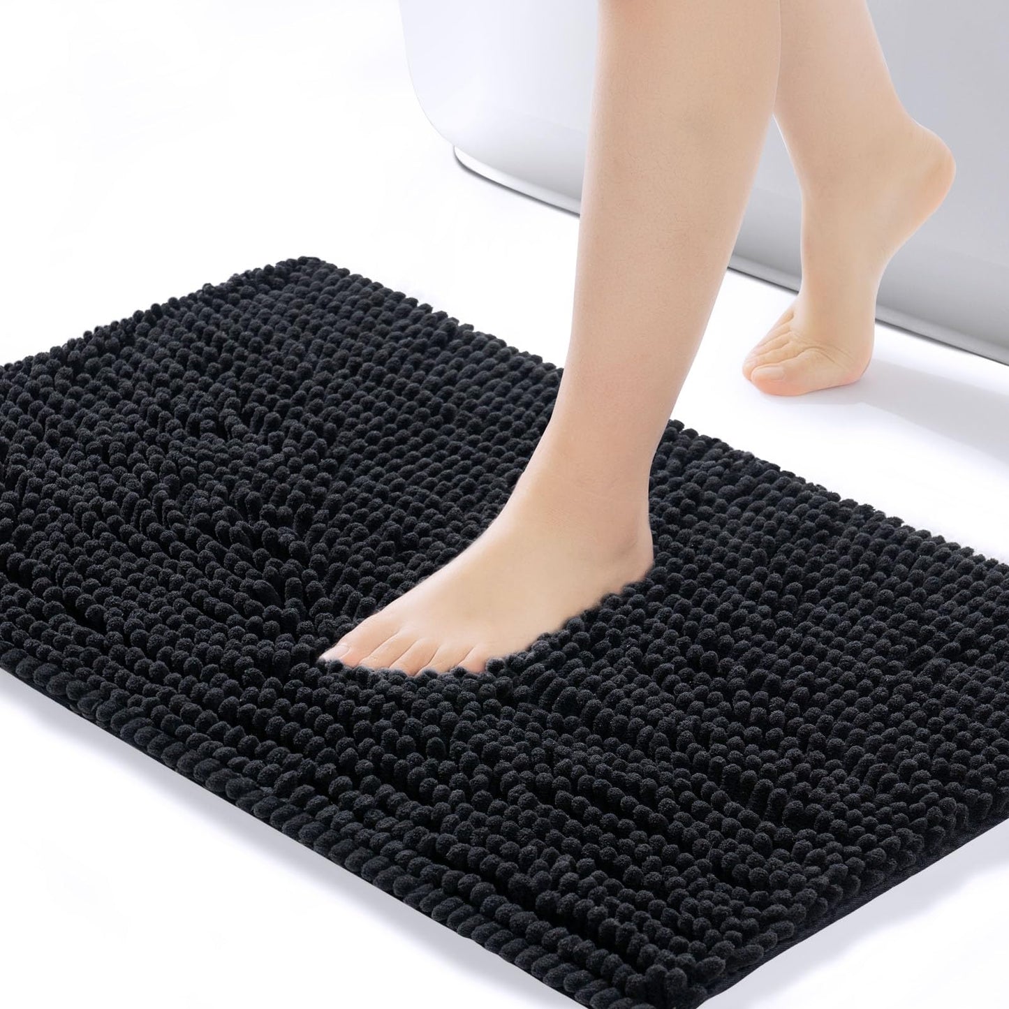 FRESHMINT Chenille Bathroom Rugs Mat 24"x17", Non-Slip Bath Mat for Bathroom Floor & Bathtub, Washable Soft Shower Shag Bath Rugs, Fluffy Thick Water Absorbent Microfiber Shower Mat, Sage Green BST220
