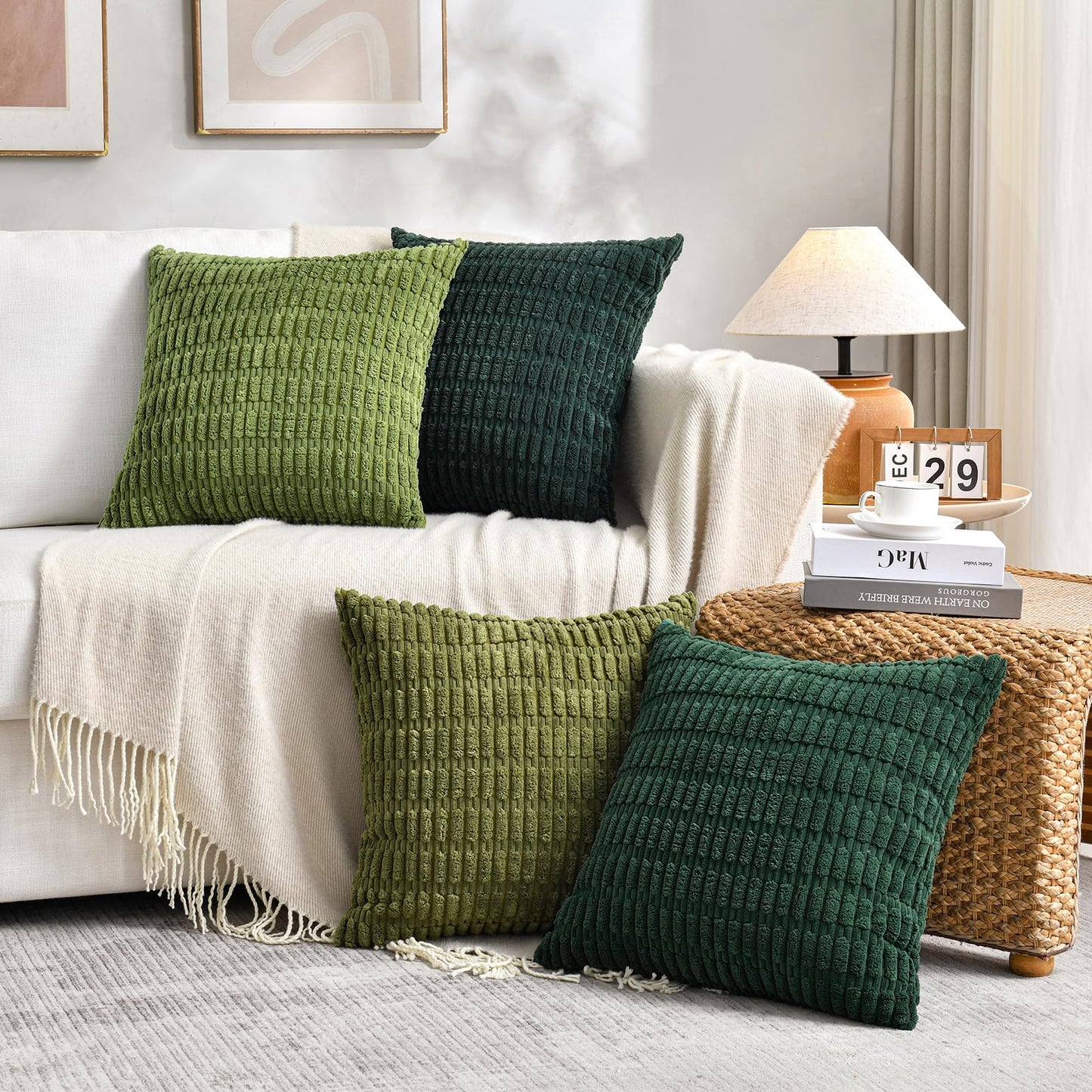 Fancy Homi 4 Packs Decorative Throw Pillow Covers for Living Room Couch Bed, Modern Farmhouse Boho Home Décor Accent Cushion Case, 26" x 26", Peach BST220