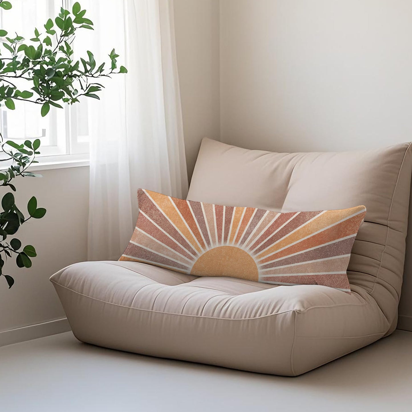 Boho Sun Sunshine 21x54 Body Pillow Cover Case, Modern Neutral Boho Horizontal Sun Sunset Sunrise Decorative Long Hug Pillow Cases for Bed Couch BST220