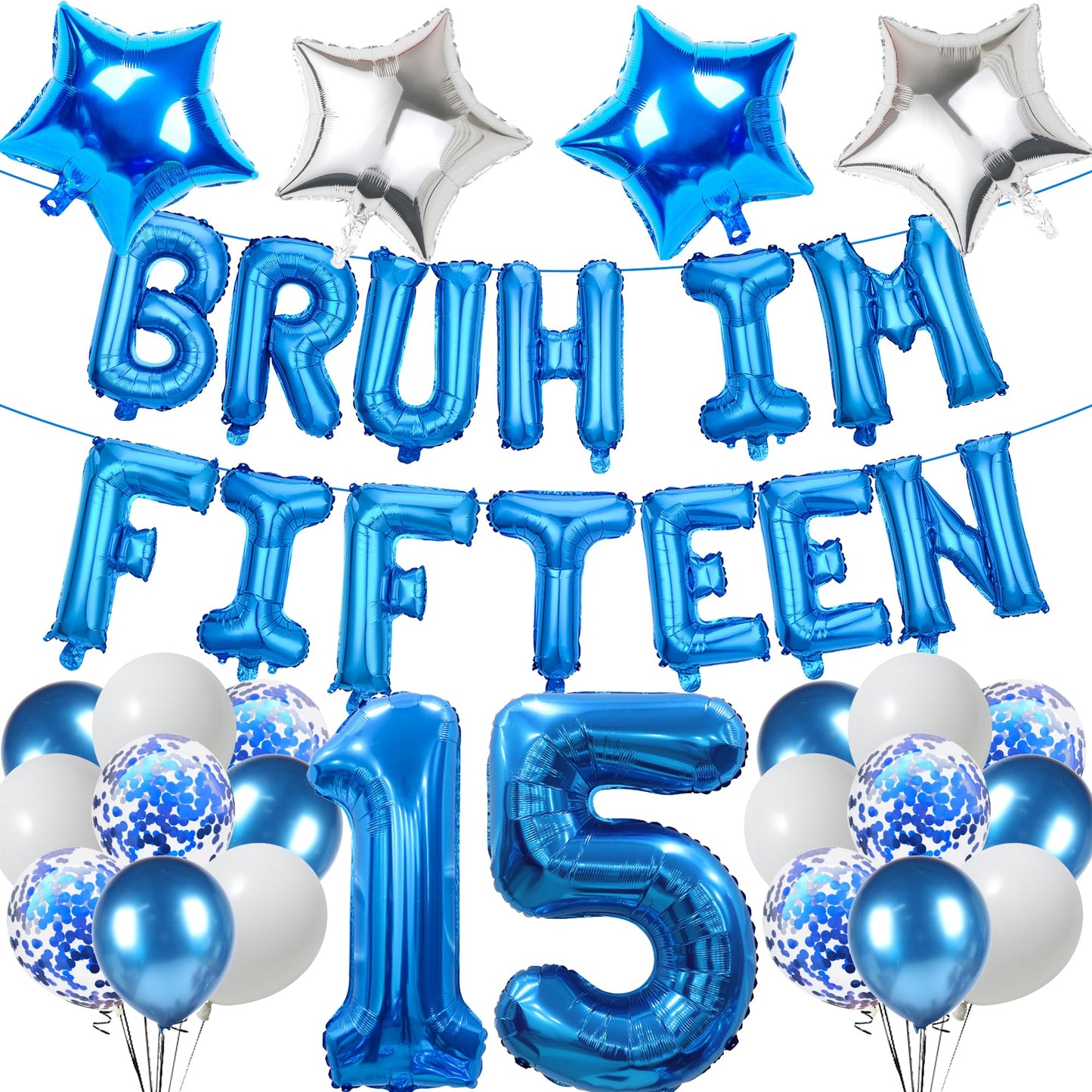 9th Birthday Decoration Balloon Banner - 33 Pcs Blue Bruh Im Nine Letter Banners Number 9 Star Foil Latex Balloons for Boys And Girls Happy Birthday Celebration Party Decor Supplies BST326L