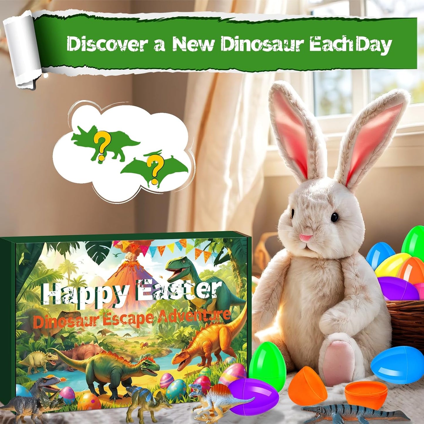 Prefilled Easter Eggs with Toys, 24 Pcs Filled with Dinosaur Toys Large Map, Easter Eggs Hunt for Kids, Party Favors, Basket Stuffers Fillers, Classroom Prize Supplies WN420