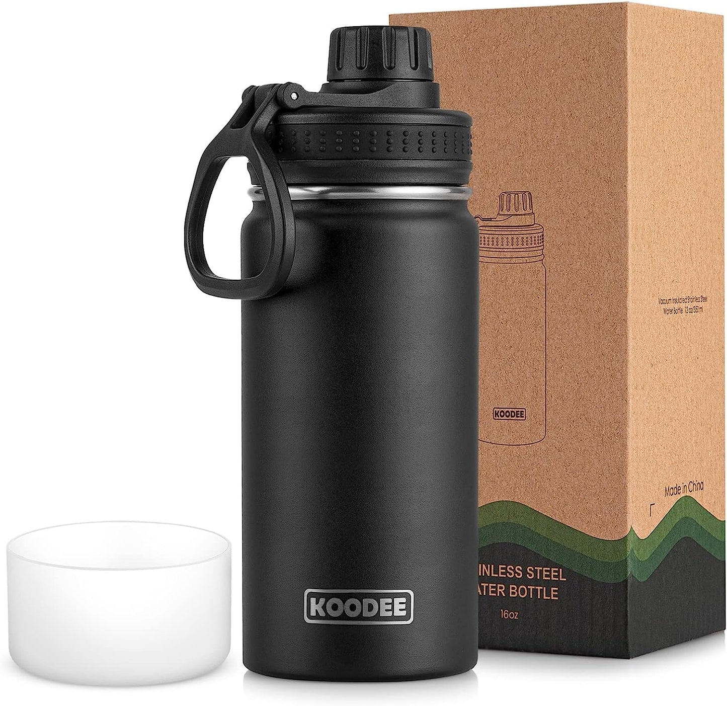 koodee Water Bottle-12 oz Stainless Steel Double Wall Vacuum Insulated Water Bottle for School-Wide Mouth Flask with Straw Lid (Teal) BST220