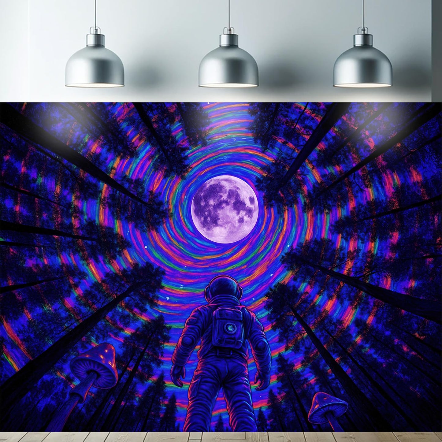 Starlit Patio Astronaut Blacklight Tapestry Trippy Forest Moon Vortex UV Reactive Galaxy Wall Hanging Psychedelic Space Poster Fluorescent Sci Fi Room Decor for Bedroom Dorm Gaming Lounge 78 x 59 Inch BST220