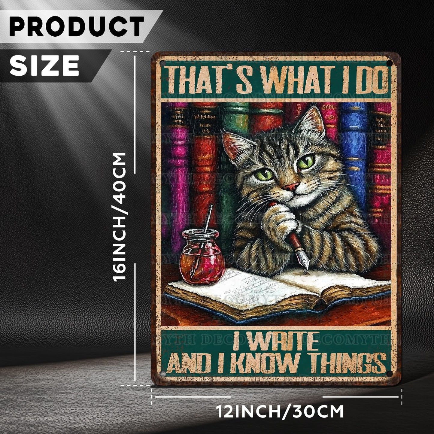 Vintage Cat Sign That's What I Do Write And I Know Things Metal Poster Sign for Home Bar Pub Kitchen Garage Restaurant Wall Deocr 12 * 8inch BST220