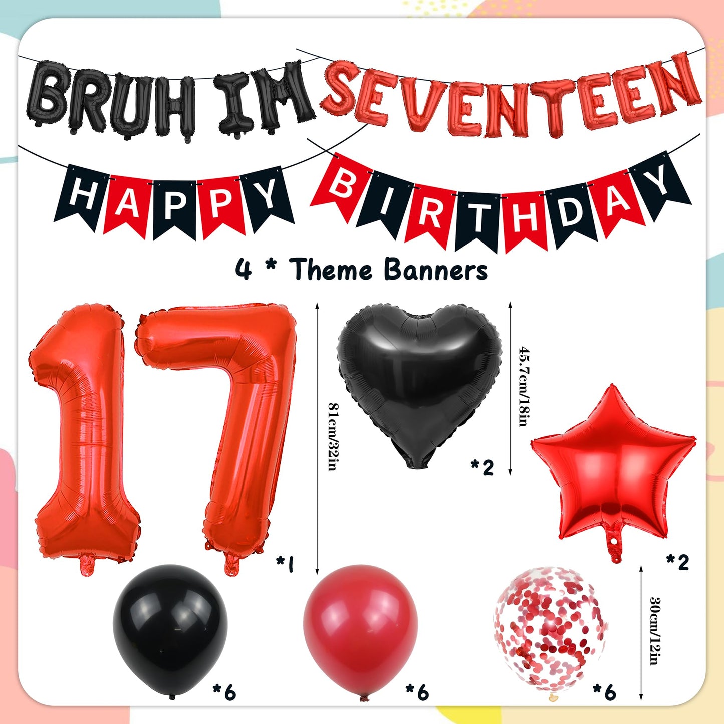 9th Birthday Decorations Boys Kit - 27 Pcs Red and Black Bruh Im Nine Balloon Banners Happy Birthday Fishtail Flags Number 9 Balloon Star Heart Balloons Set for 9 Year Old Party Decoration Supplies BST202