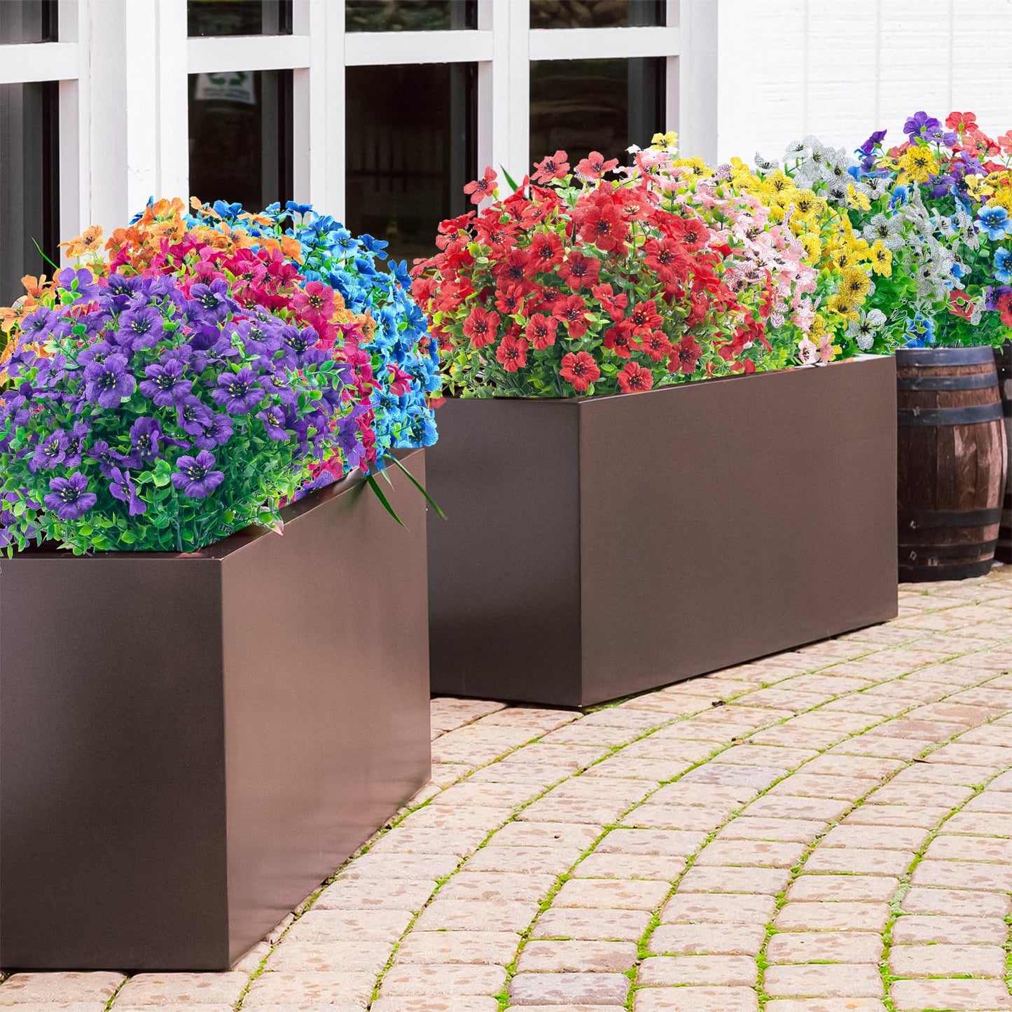 8 Bundles Outdoor Artificial Flowers,UV Resistant Fake Flowers Outdoor Plastic Plants Faux Silk Flower for Outside Indoor Decoration(Blue) BST202