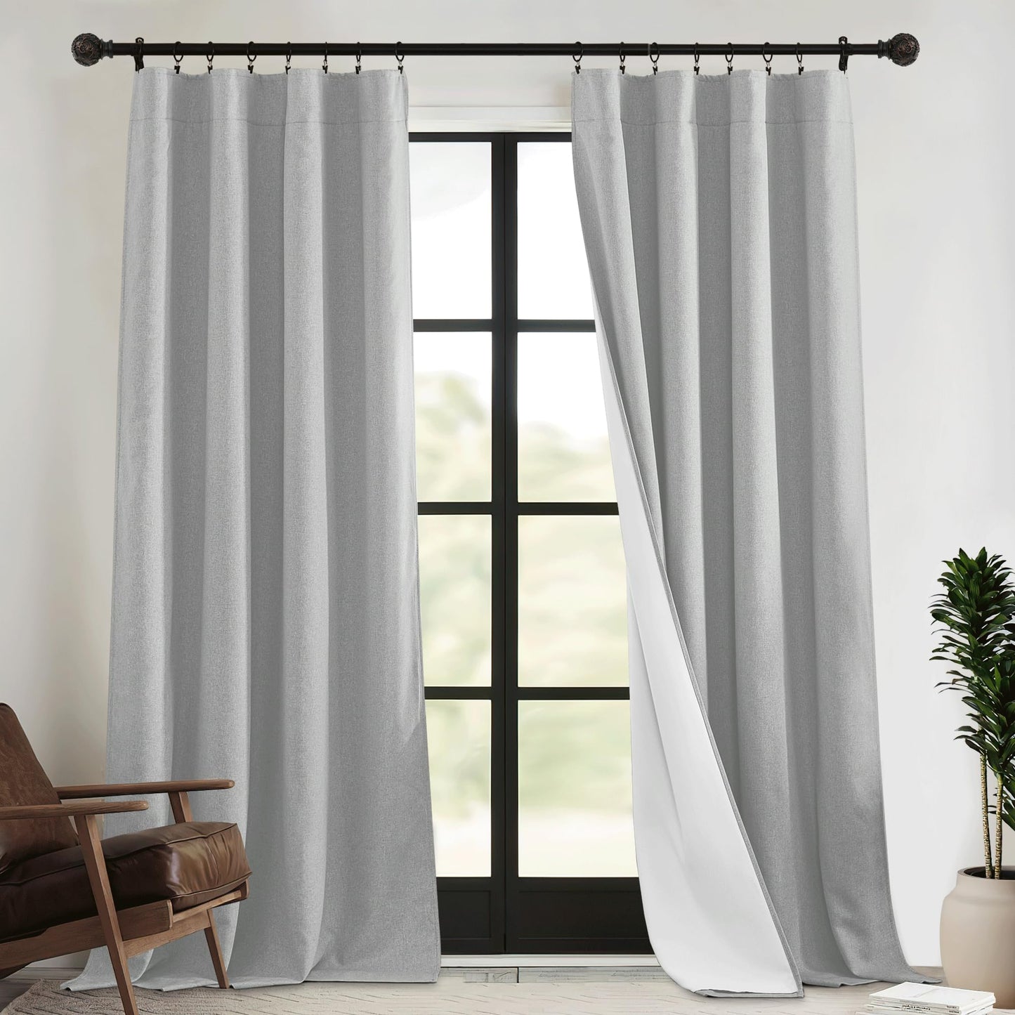 RYB HOME 4-in-1 Dust Filtering Soundproof Blackout Insulating Privacy Window Curtains for Nursery Bedroom Living Room Rivider Sound Absorption Sheet, Black, W52 x L90 inch, 2 Panels BST220