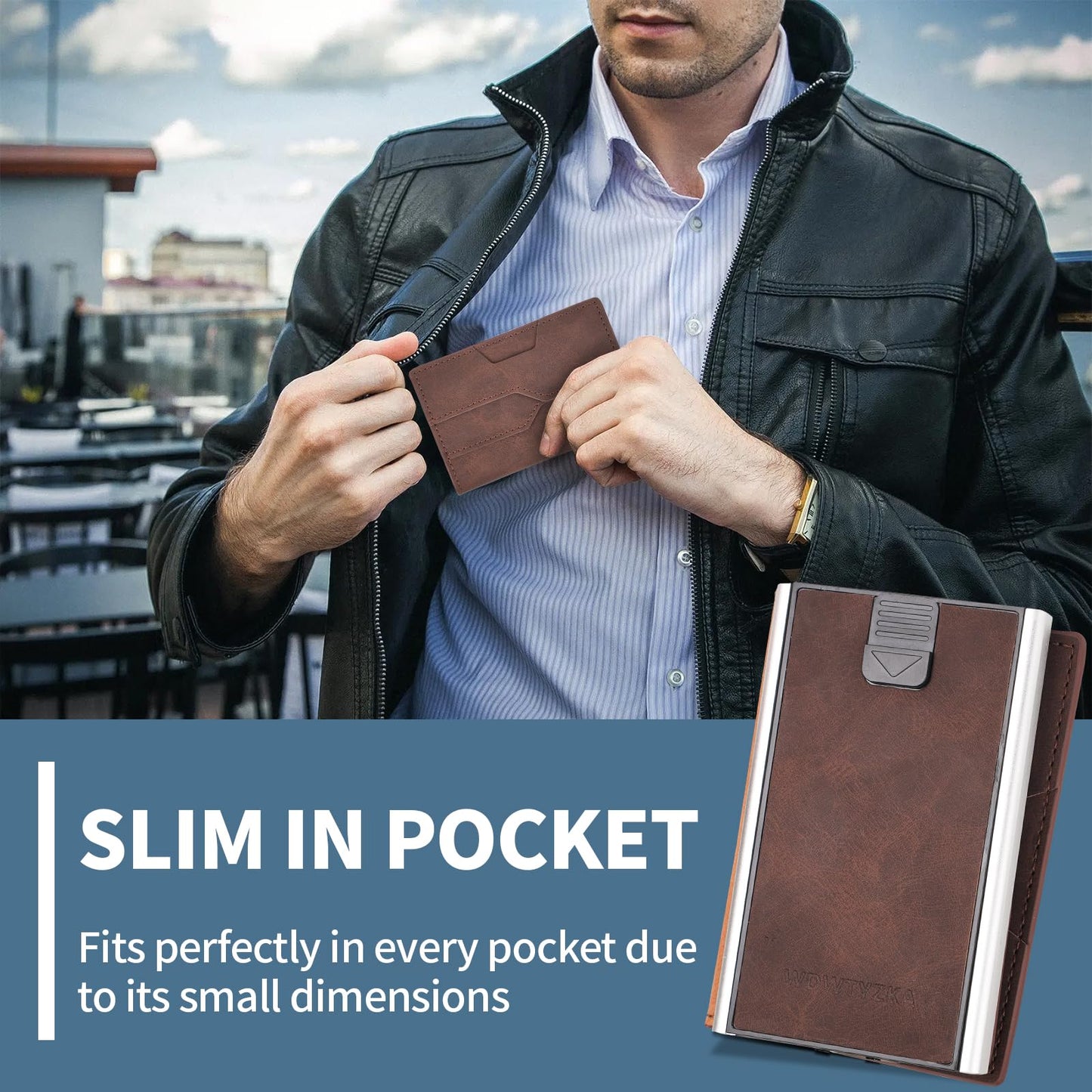 Mens slim Wallet，with RFID Shielding, Holds 9 Cards Easily, metal wallet， card wallet for Men, Minimalist Wallet For Men, Made of aluminum and Pu Synthetic Leather, Includes Cash clip (Black) BST202