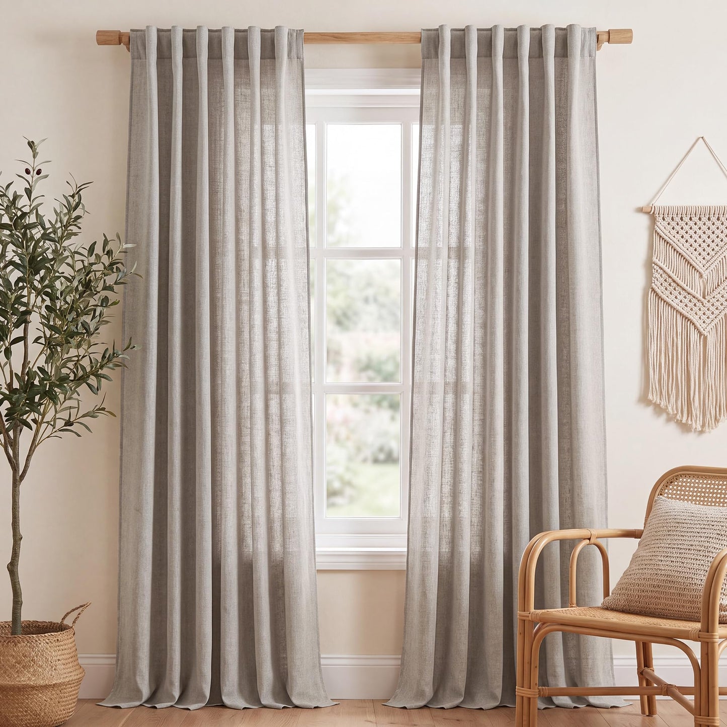 NICETOWN White Semi Sheer Kitchen Curtains 30 inch Length, Rod Pocket & Back Tab Faux Linen Blend Privacy with Light Filtering Window Drapes for Cafe, W34 x L30, 2 Panels BST220