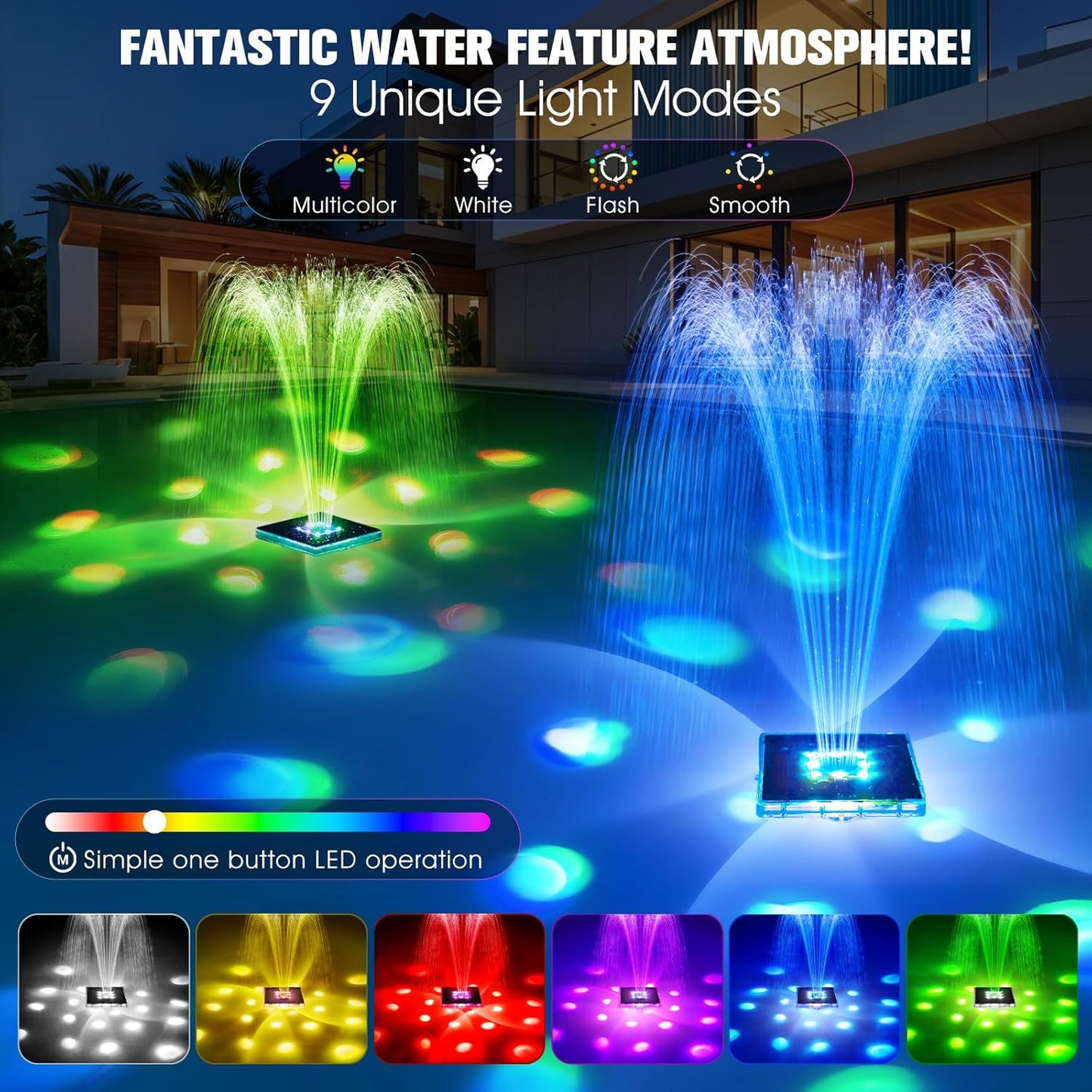 Solar Pool Fountain with Light Show 82