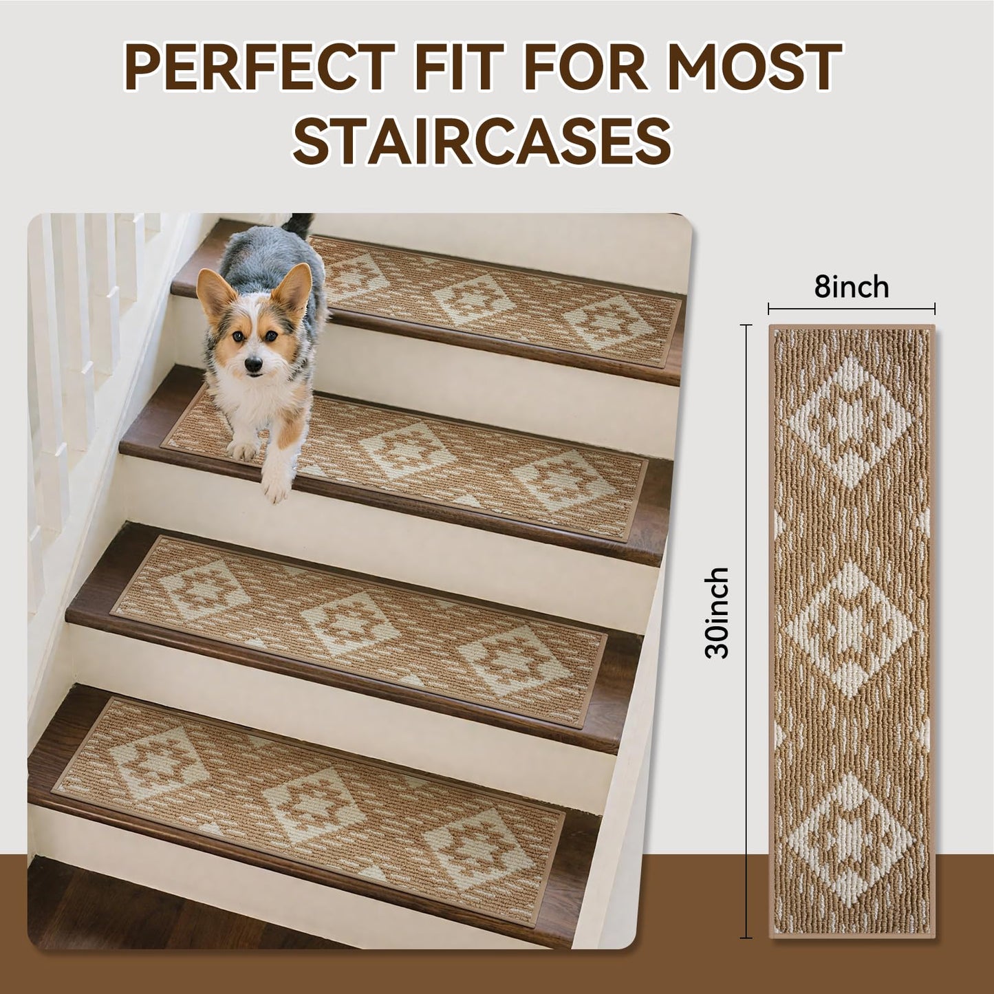 YDKGL Stair Treads Non Slip Indoor 4PCS, Rubber Backing Stair Runner Rugs for Wooden Steps, Residue Free Stair Carpet Treads for Kids Elders and Pets, Machine Washable Stair Mats, Gray, 8" x 30" WN420