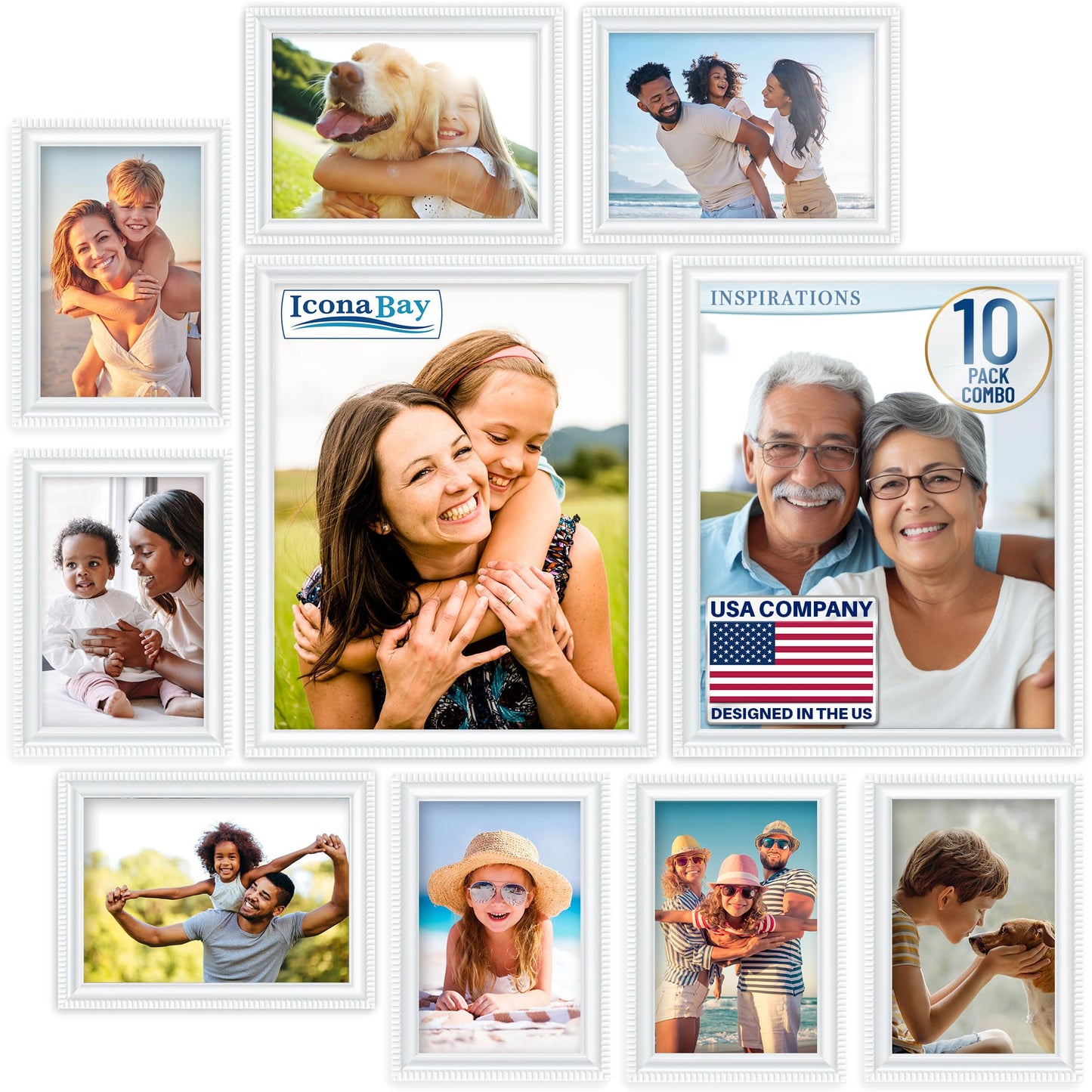 Icona Bay Combination White Picture Frames Set - 10 PC (Five 4x6, Three 5x7, Two 8x10), Inspirations Collection Multi-Pack for Contemporary Wall Gallery BST220