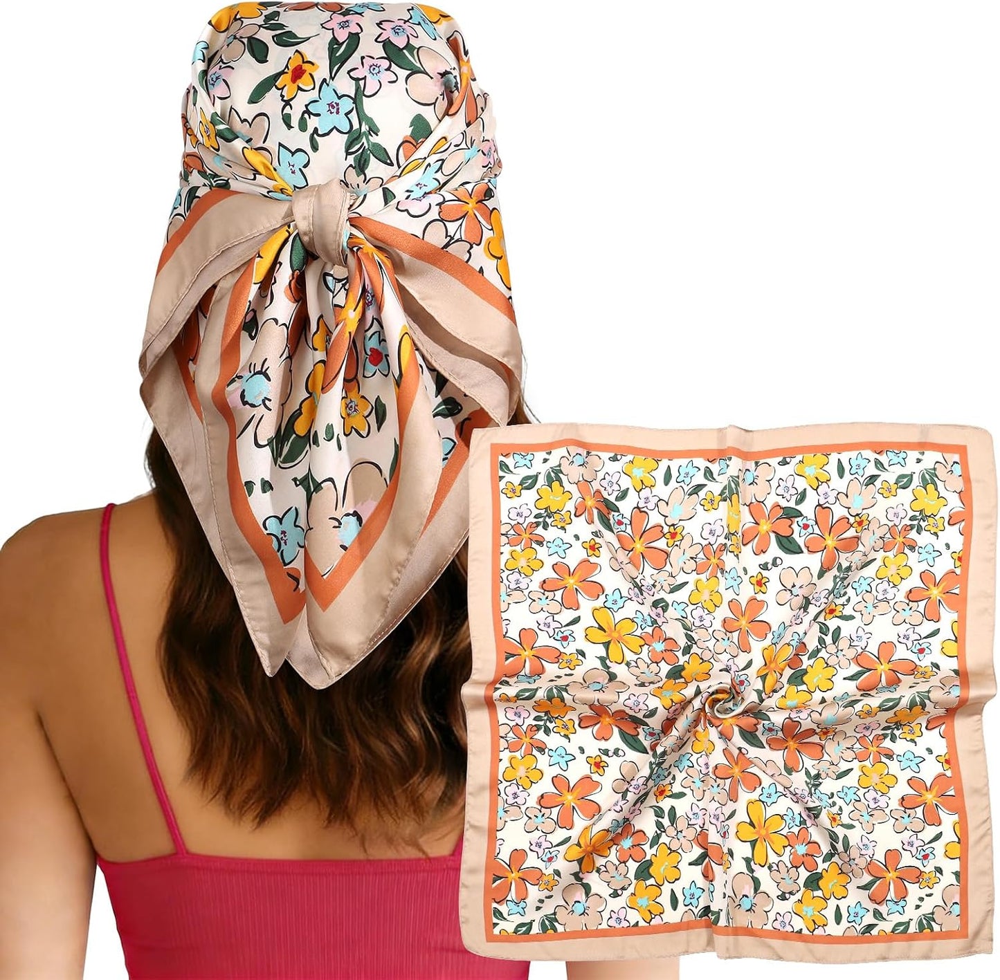 CHLINS 27.5” Square Head Scarf for Women Satin Hair Scarf Silk Wrap Neck Scarves Bandanas for Handbags Accessories WN420