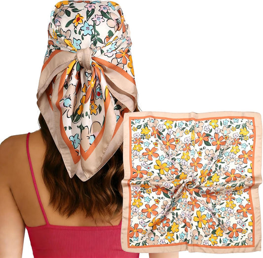 CHLINS 27.5” Square Head Scarf for Women Satin Hair Scarf Silk Wrap Neck Scarves Bandanas for Handbags Accessories WN420