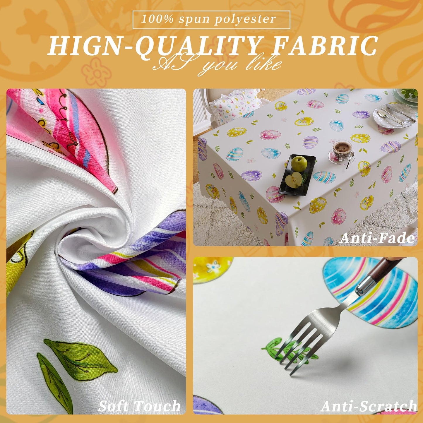 Easter Tablecloth 60x84 Inch Rectangular, Spring Tablecloth, Plaid Bunny Egg Washable Polyester Table Cloth, Fabric Table Cover for Party Picnic Dinner Decor,Easter E BST326H