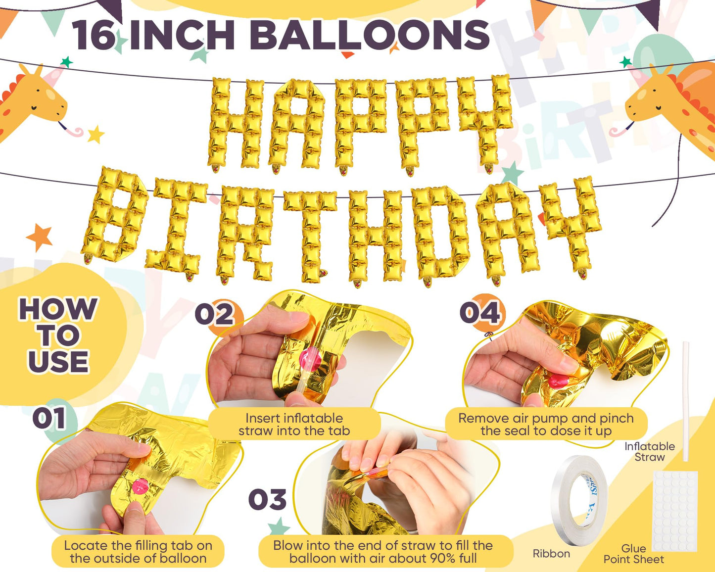 Seenelling Happy Birthday Balloons Banner with 3 Pack Silver Foil Fringe Backdrop 16 Inch Foil Letters Metallic Tinsel Fringe Curtains Reusable Inflatable Birthday Party Decorations(Blue) BST326L